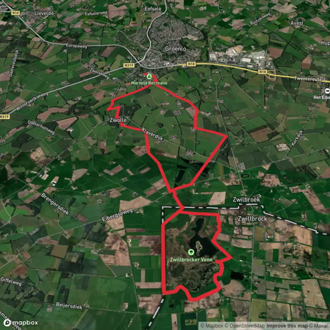 An image depicting the trail Marveld Groen, Noaberpad and Rundwanderweg Zwillbrocker Venn Loop and its surrounding area.