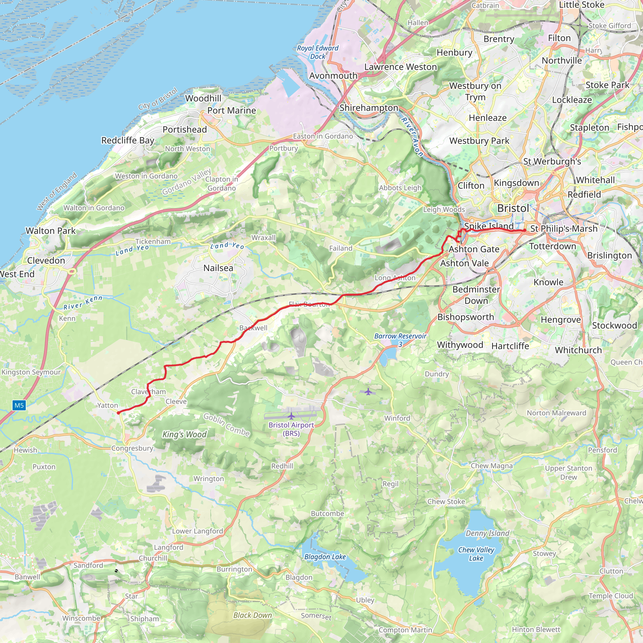 Yatton to Bristol Walk mobile static map