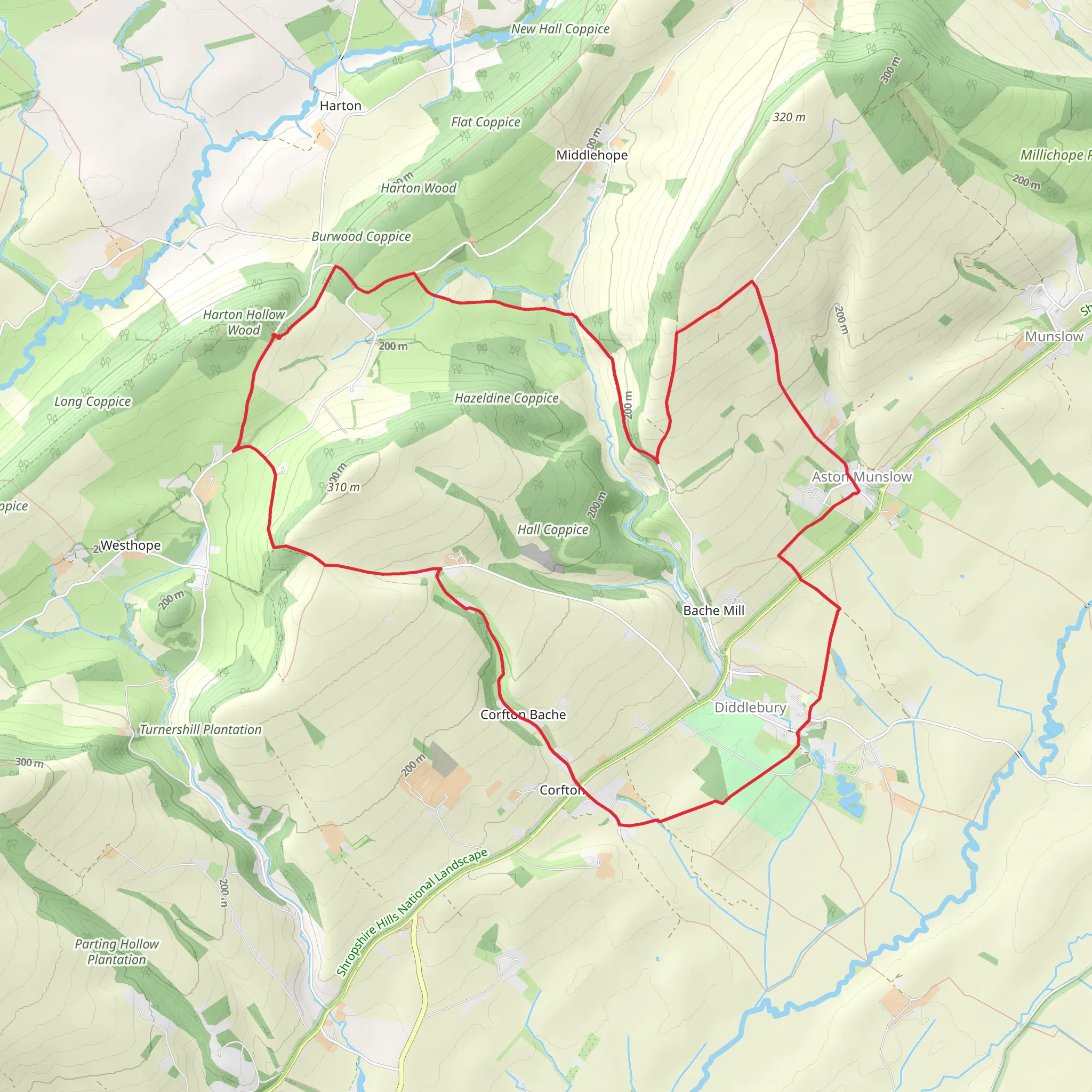 Wenlock Edge and Aston Munslow mobile static map