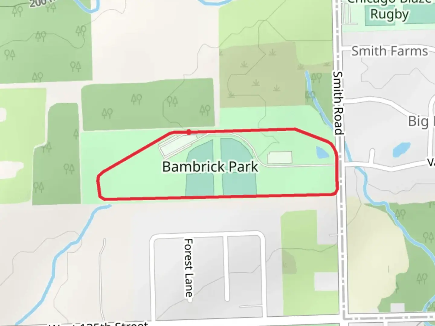 An image depicting the trail Bambrick Park Loop and its surrounding area.