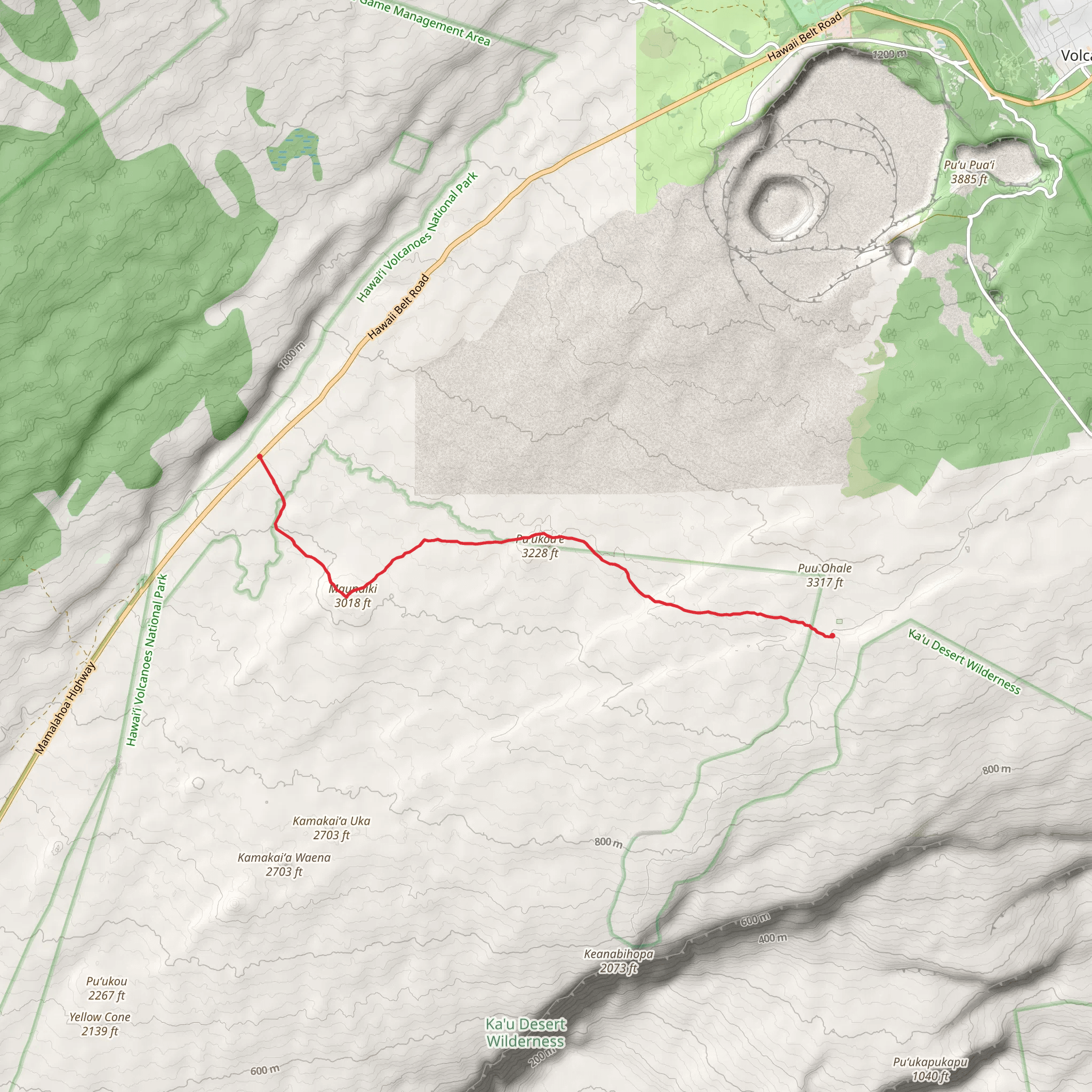Footprints, Kaʻu Desert and Mauna Iki Trail mobile static map
