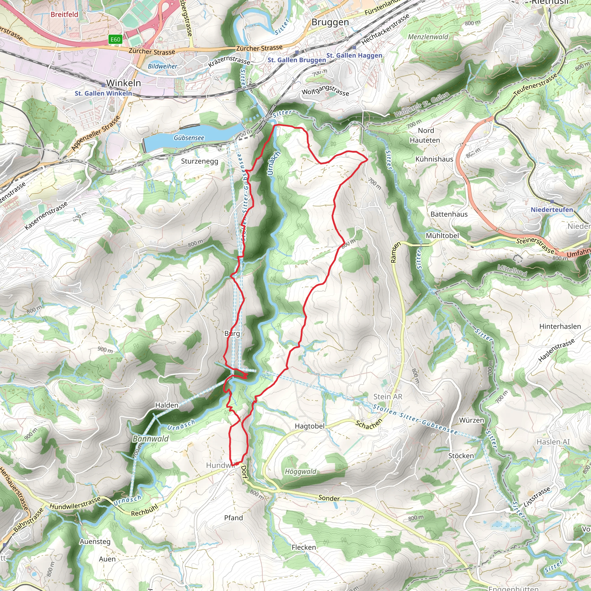 Urnäsch River Loop from Hundwil mobile static map