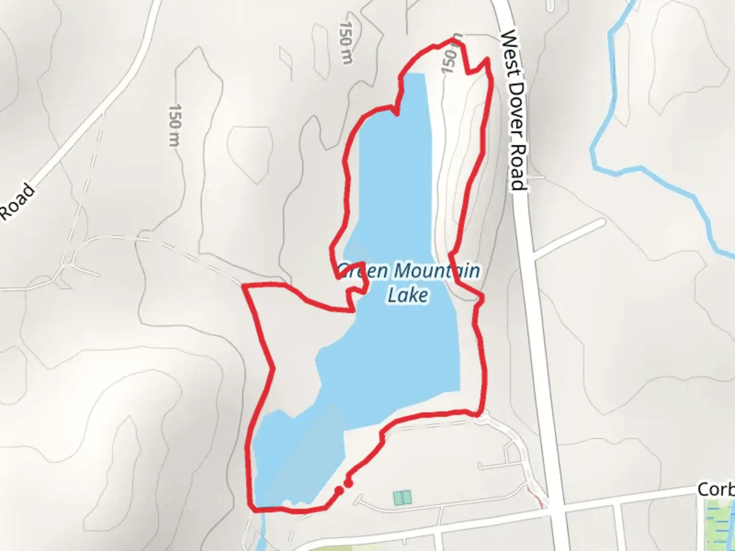 An image depicting the trail Green Mountain Lake via Holiday Hills Lane and its surrounding area.