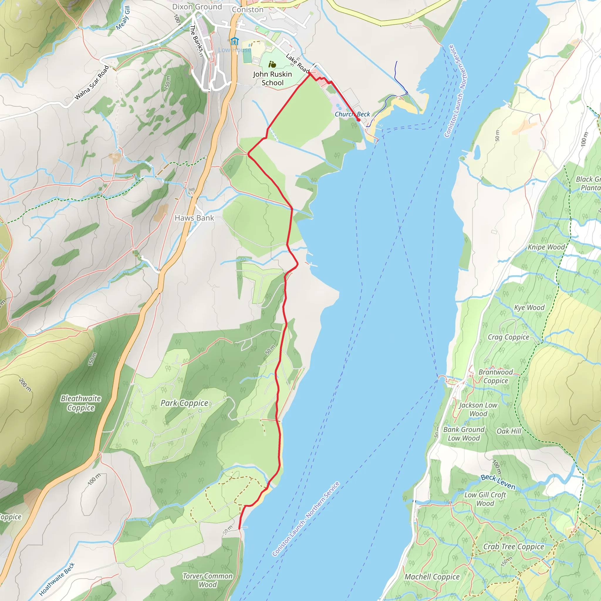 Coniston Water to Torver Jetty Walk mobile static map