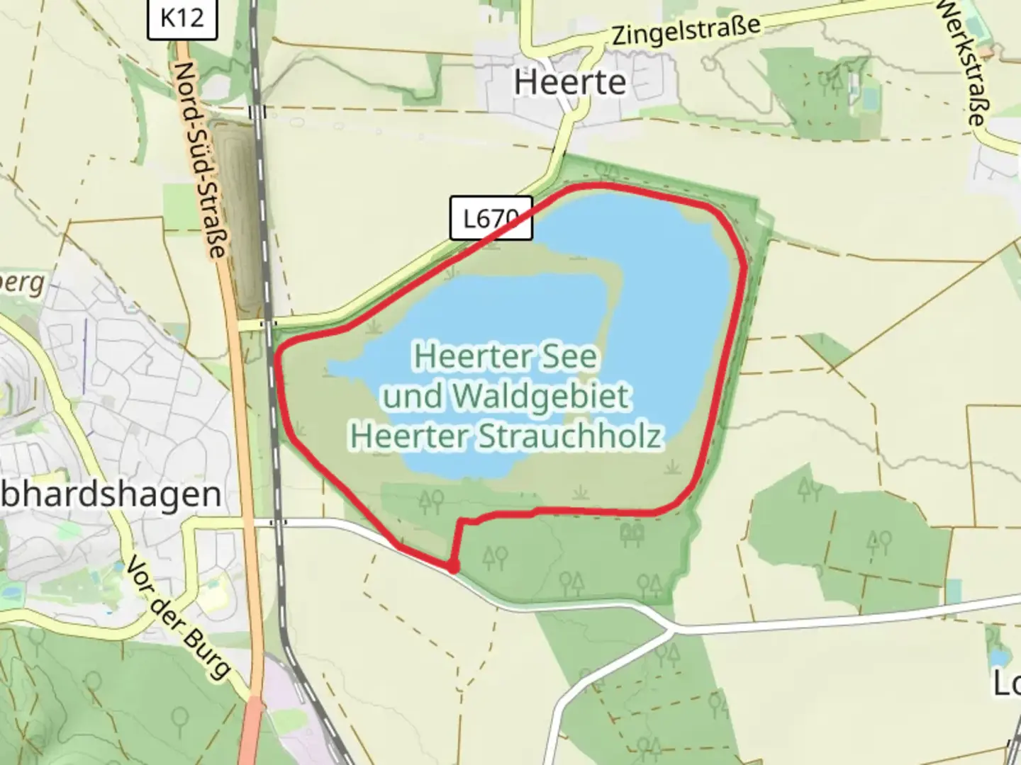 An image depicting the trail Heerter See Loop - Gebhardshagen and its surrounding area.