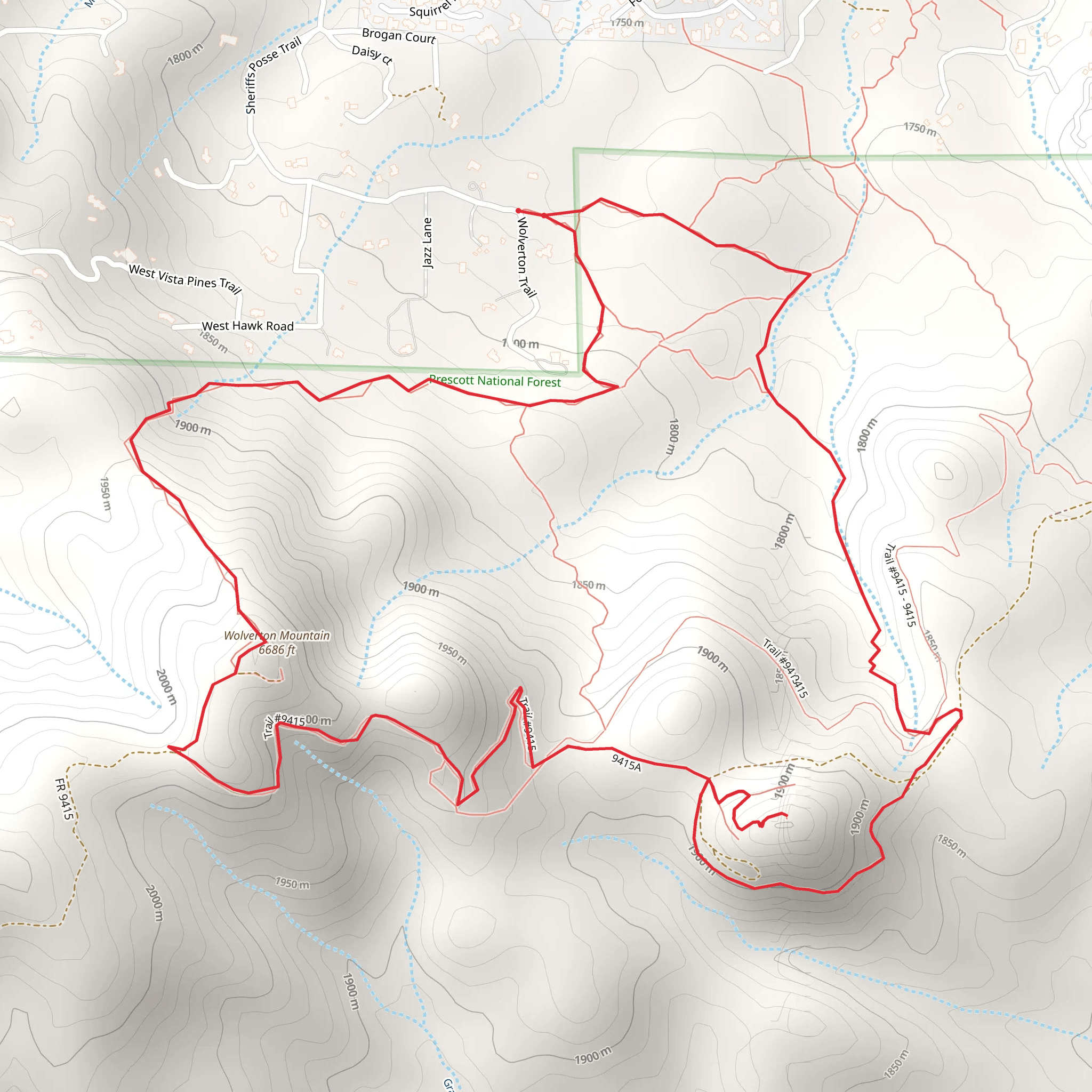 Wolverton Mountain and Whitespar Loop mobile static map