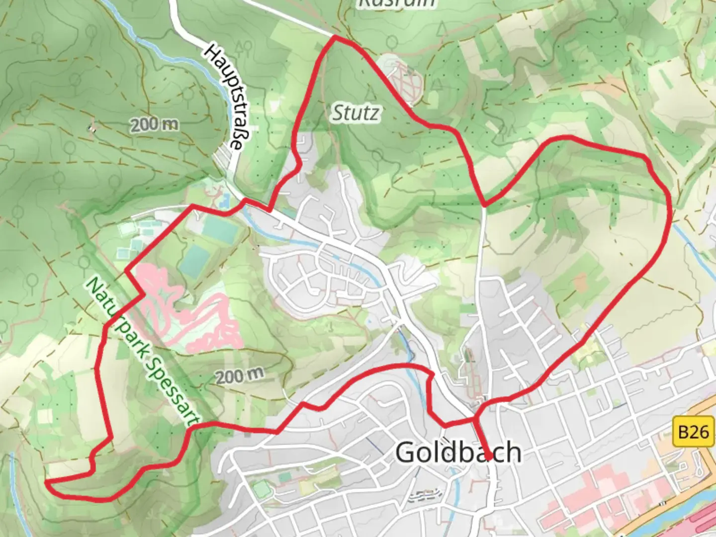 An image depicting the trail Goldbach Loop via Motocrossbahn and its surrounding area.