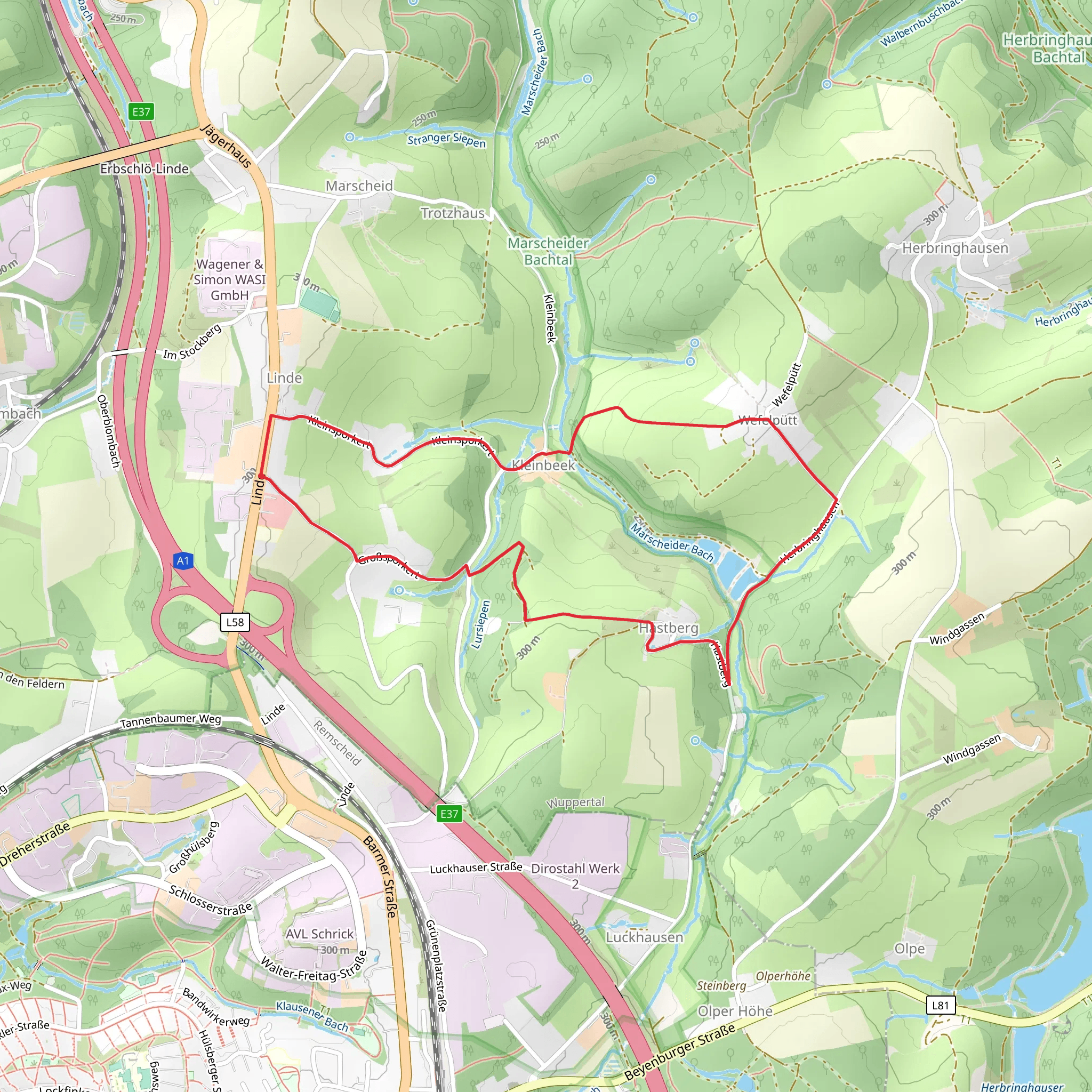 Marscheider Bach via Wuppertaler Rundweg mobile static map