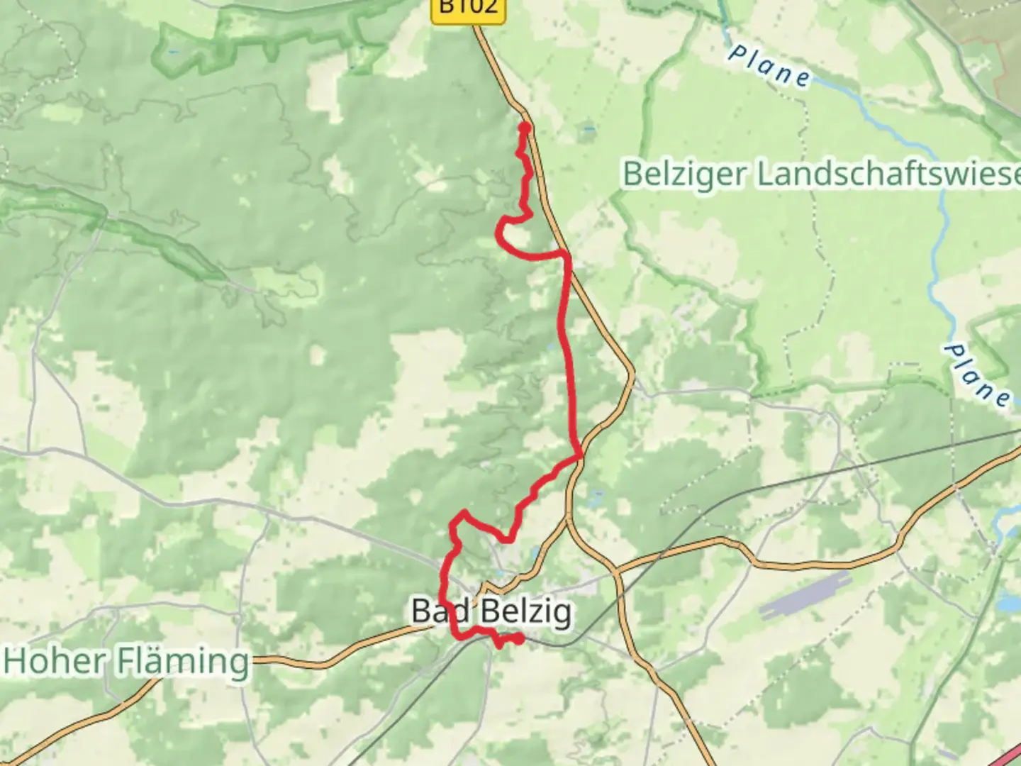 An image depicting the trail Dippmannsdorf to Bad Belzig Walk and its surrounding area.