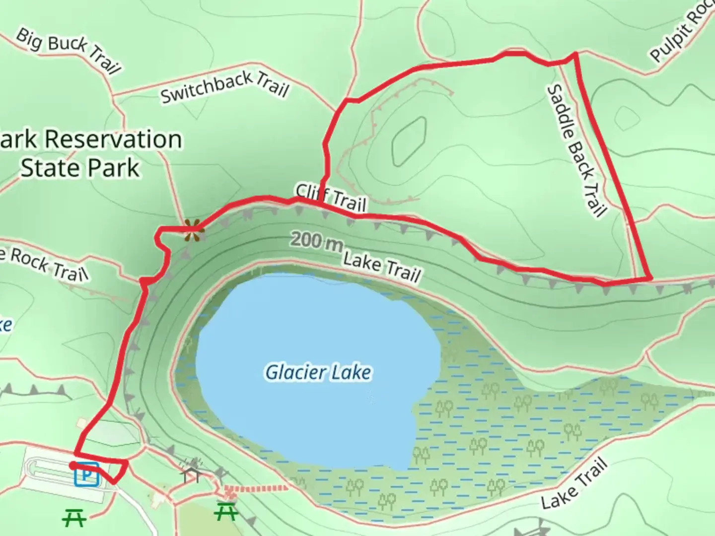 An image depicting the trail Clark Reservation State Park East Loop and its surrounding area.