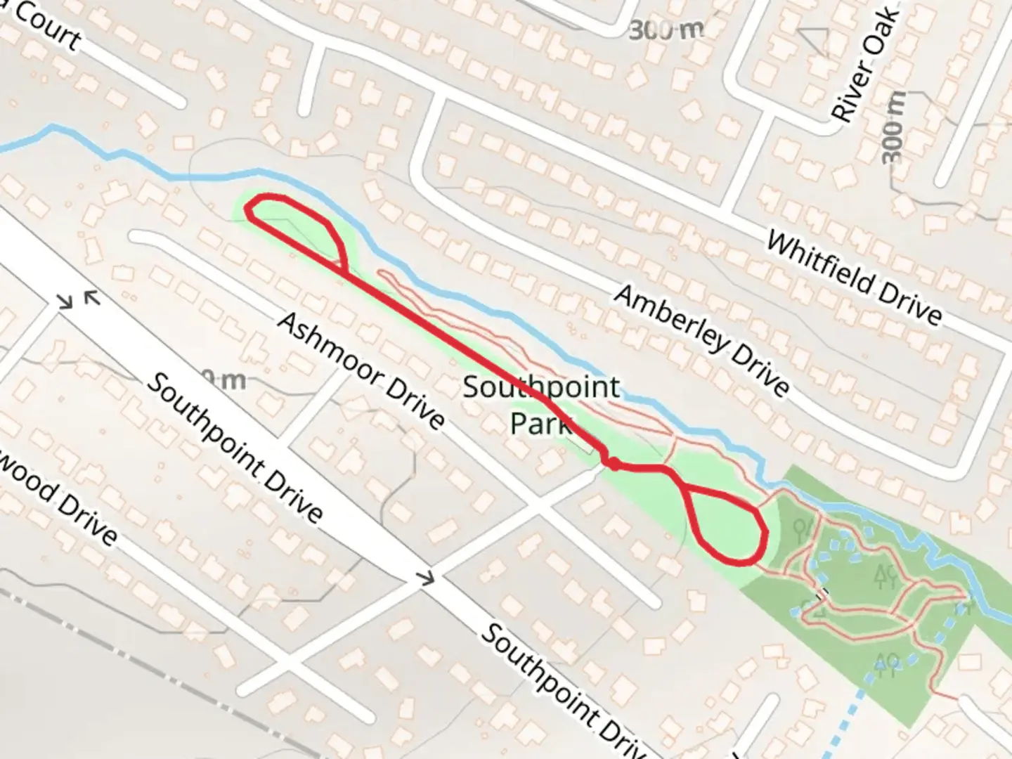 An image depicting the trail Southpoint Park Loop and its surrounding area.