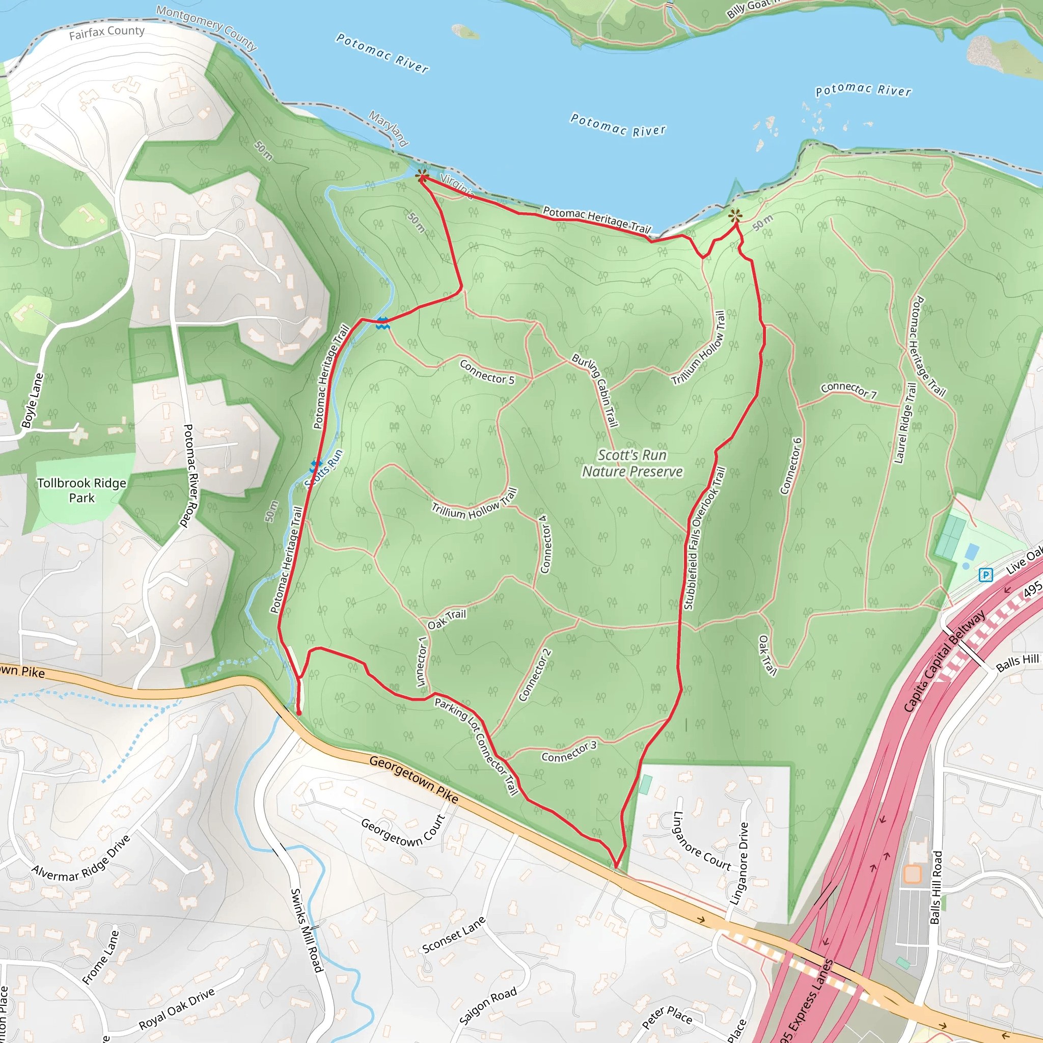 Potomac Heritage Trail and Stubblefield Falls Overlook Loop Trail mobile static map