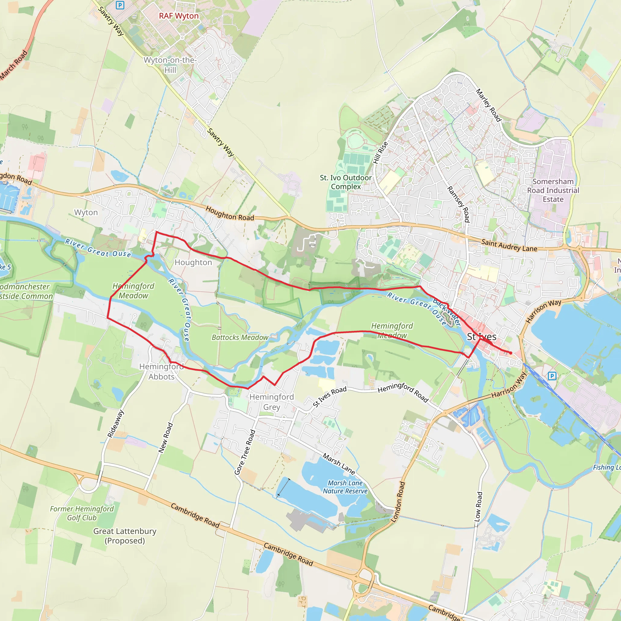 Hemingford Meadow via Barnes Path and The Thicket Path mobile static map