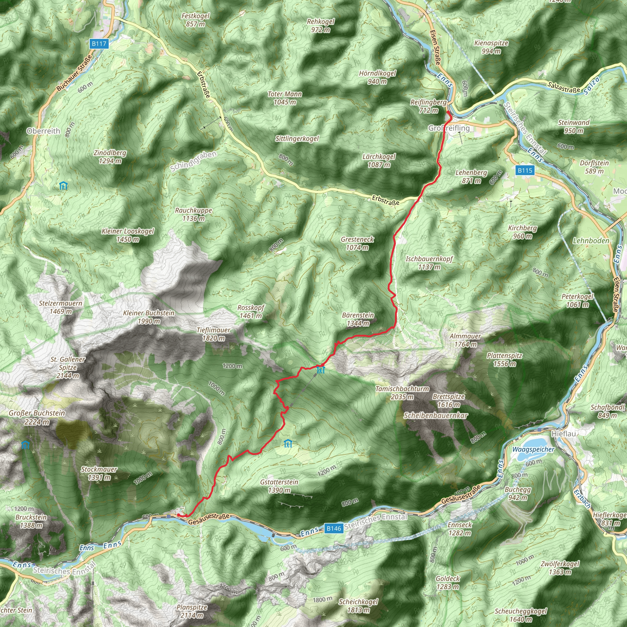 Gesäuse National Park via the Ennstalerhütte into the Eisenwurzen Nature Park mobile static map