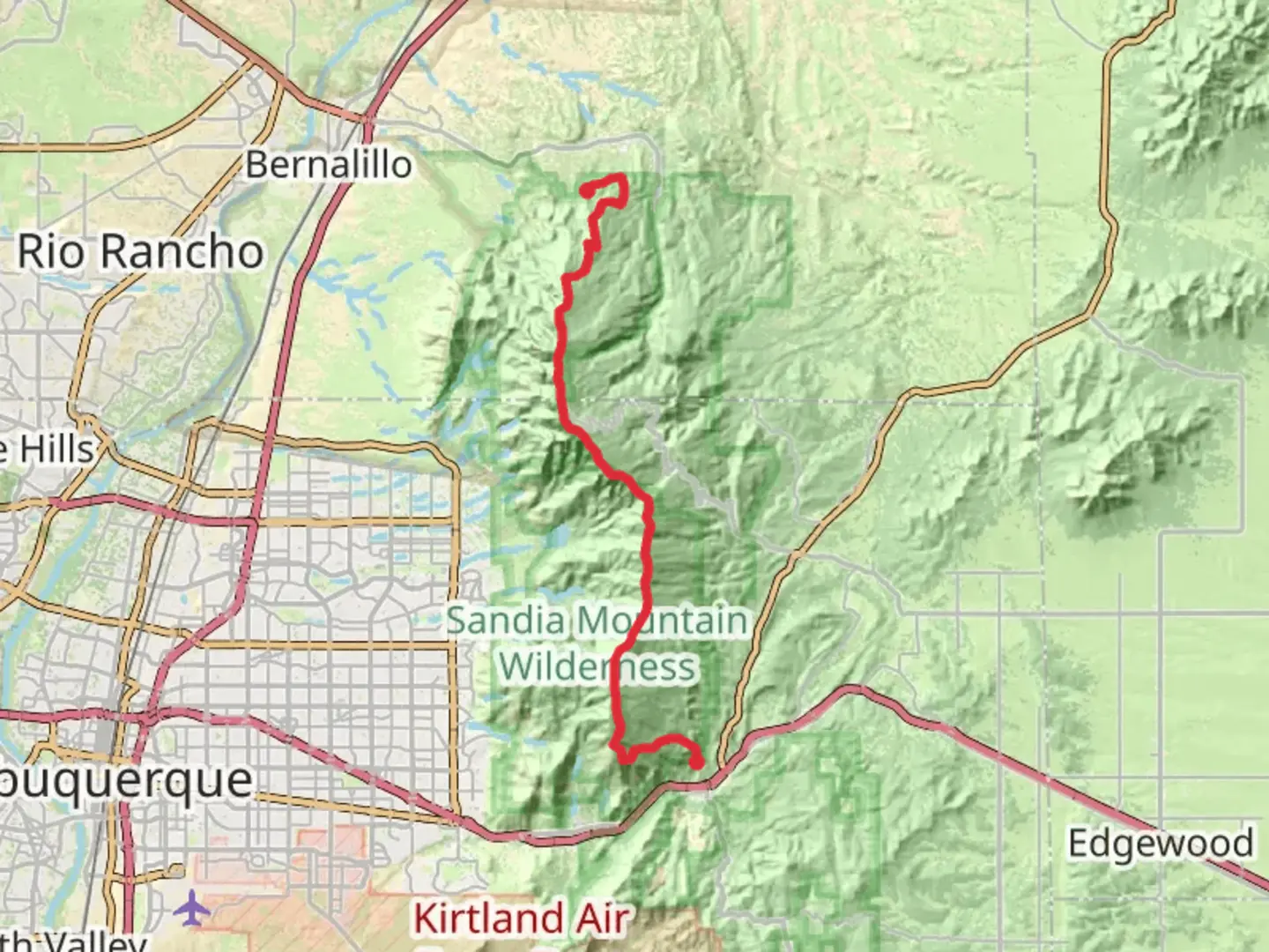 An image depicting the trail Sandia Crest Trail and its surrounding area.