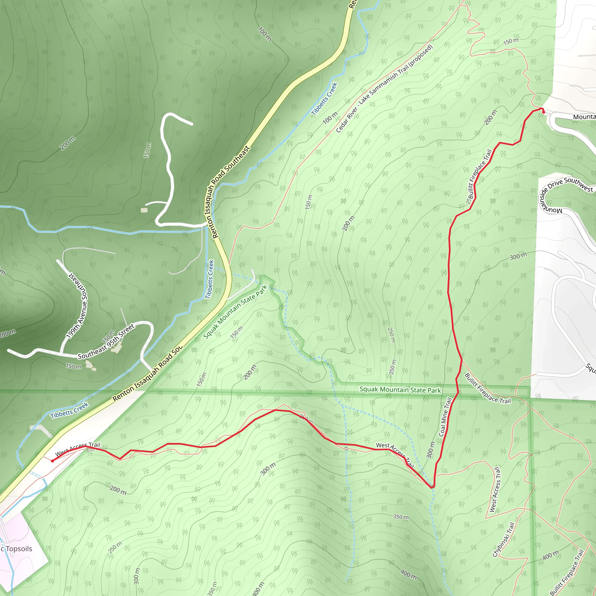 Bullitt Fireplace and West Access Trail mobile static map