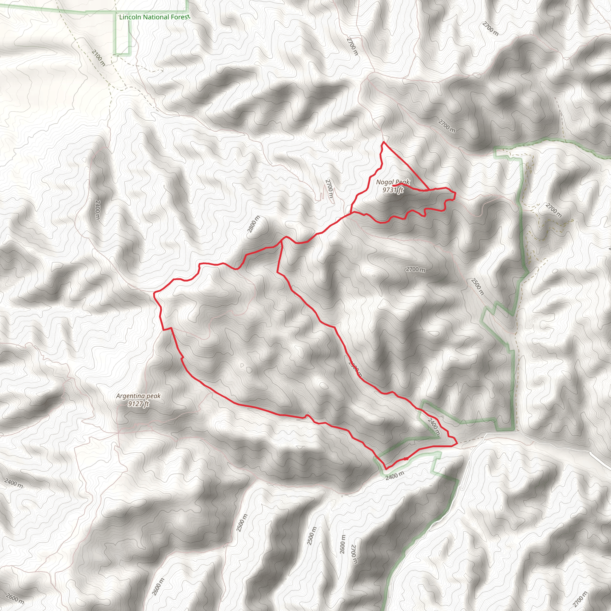 Argentina Canyon, Nogal Peak and Turkey Canyon Loop Trail mobile static map