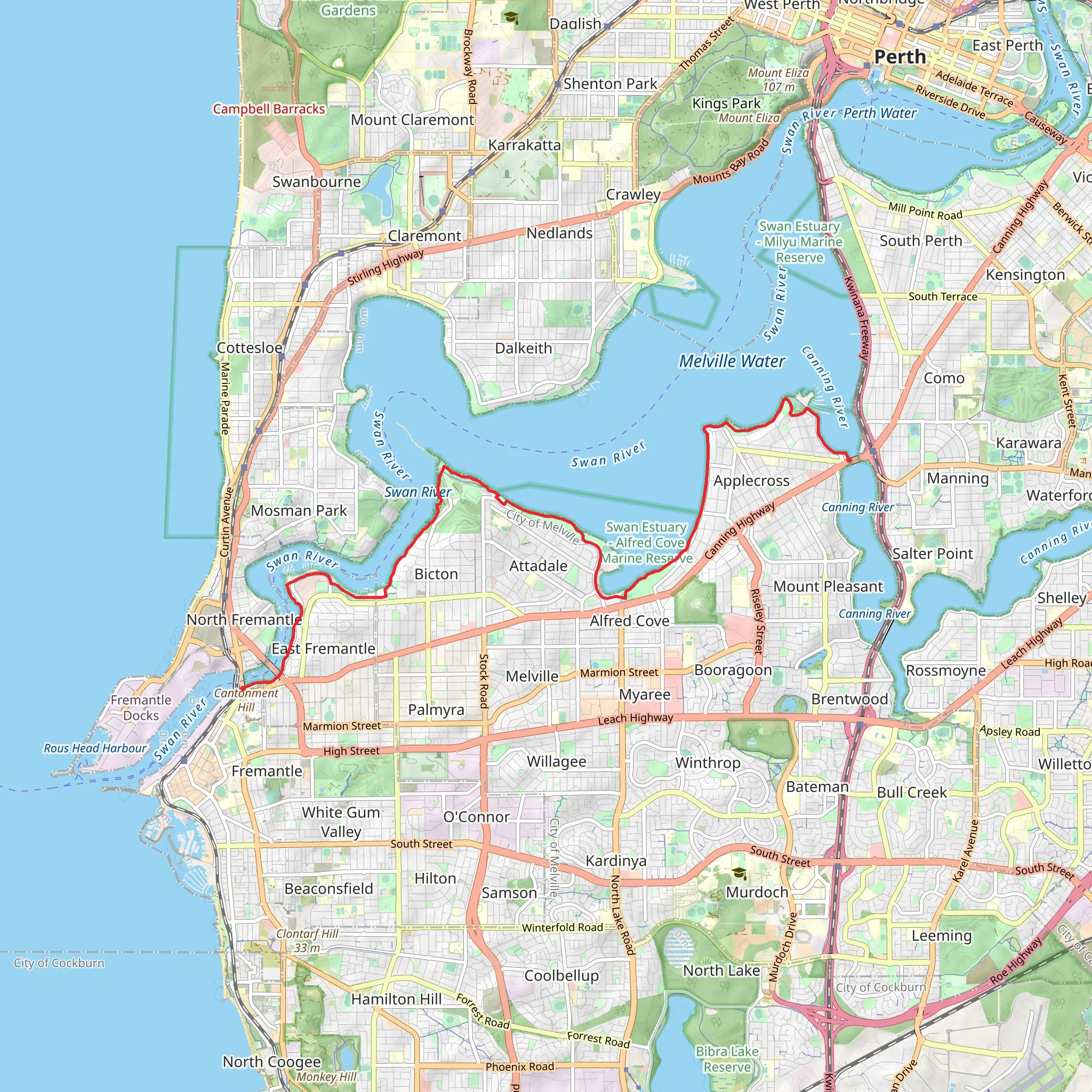 Melville Water Riverpark Trail mobile static map