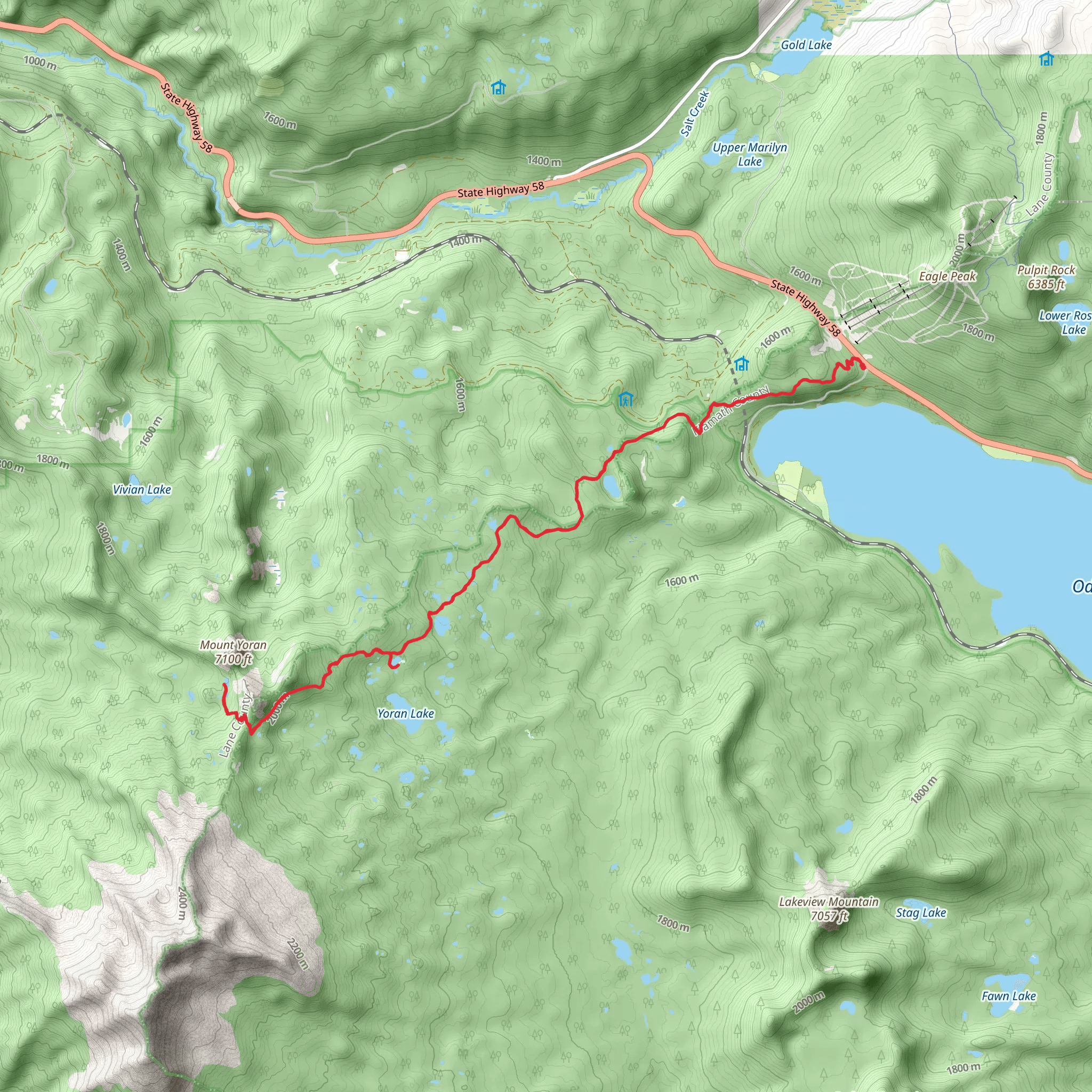 Hidden Lake, Lils Lake and Mount Yoran via PCT mobile static map