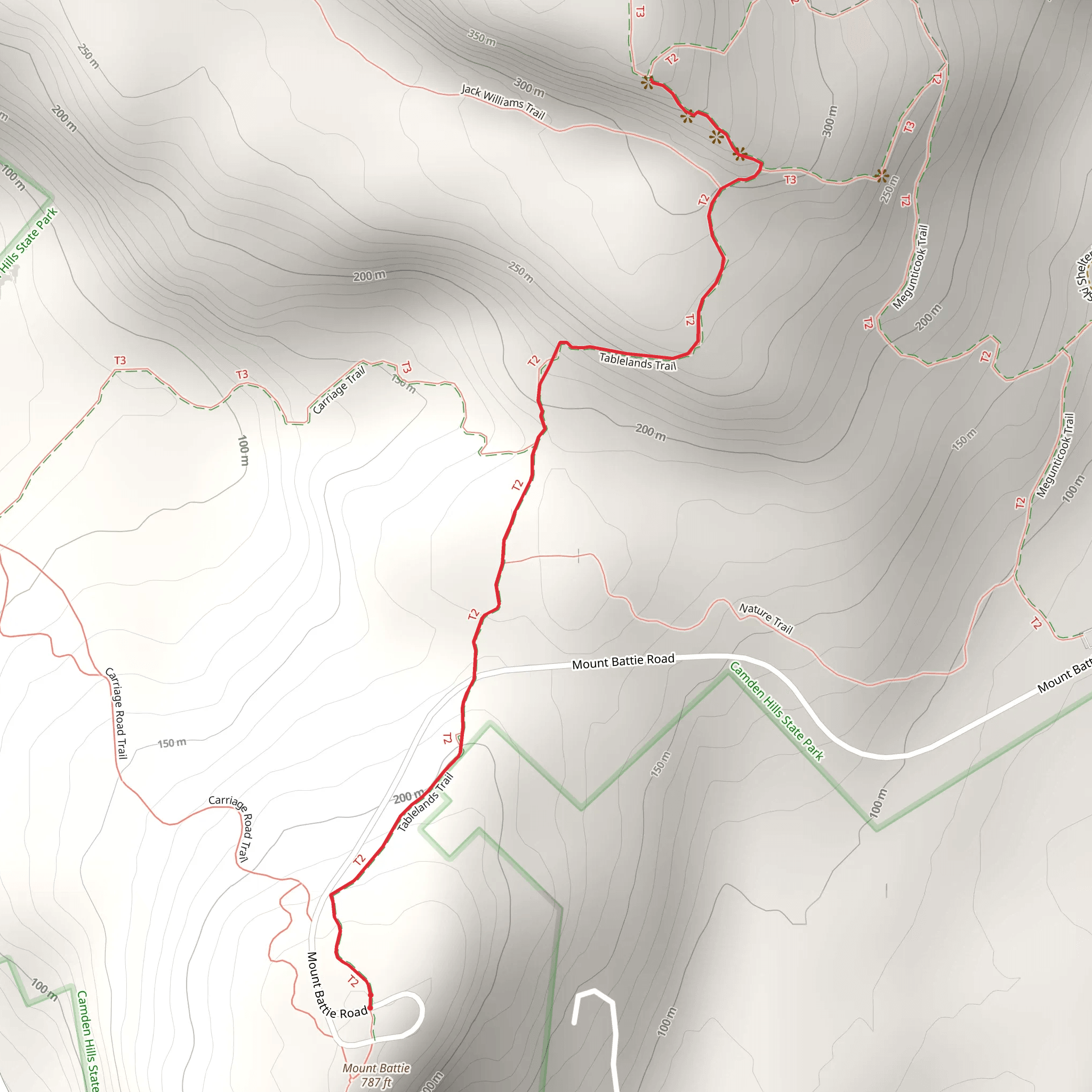 Tablelands Trail from Mount Battie mobile static map