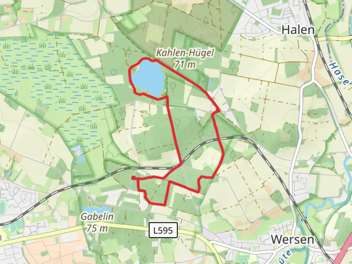 An image depicting the trail Niedringhaussee via Teutoschleife Sloopsteener Seenrunde and its surrounding area.