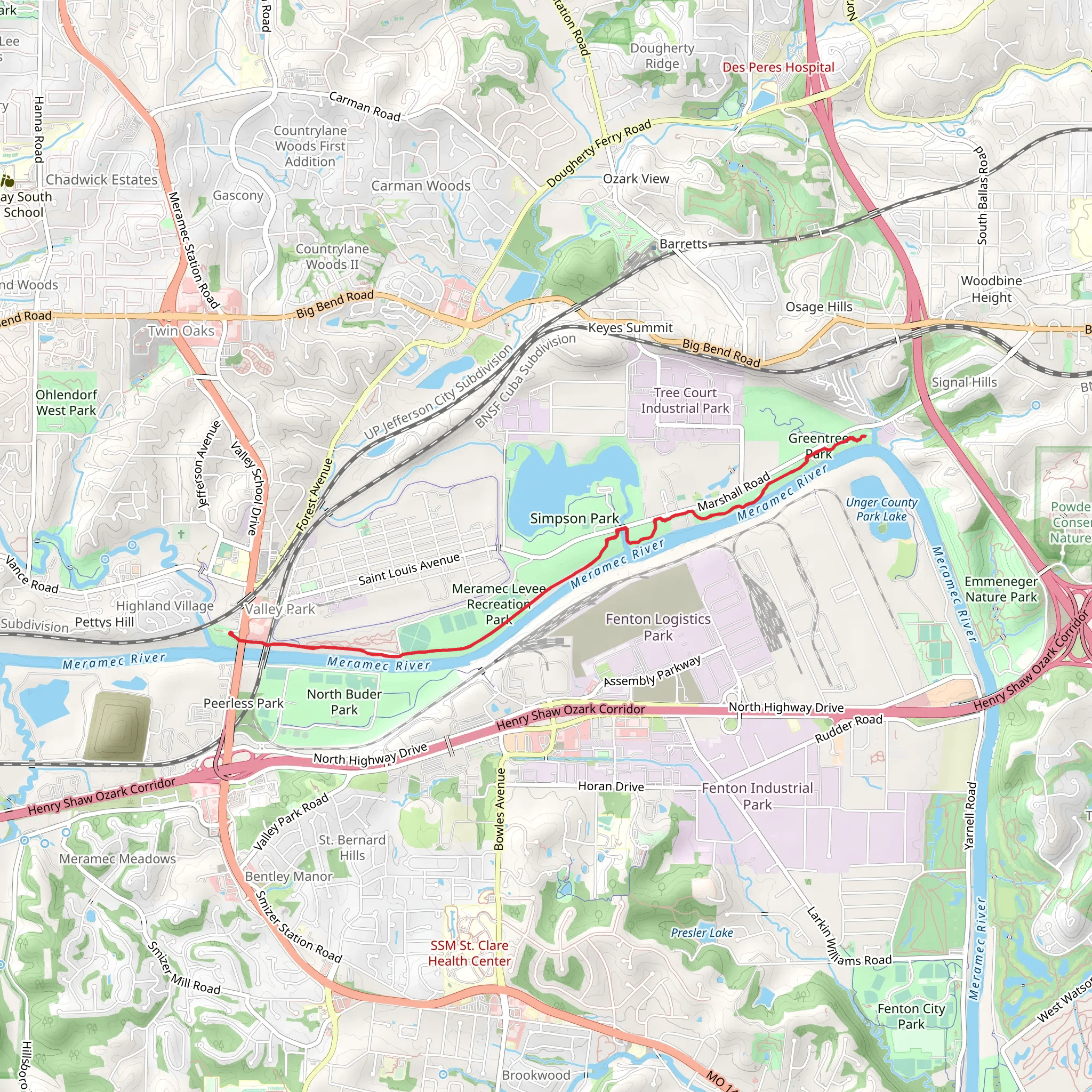 Meramec Greenway mobile static map