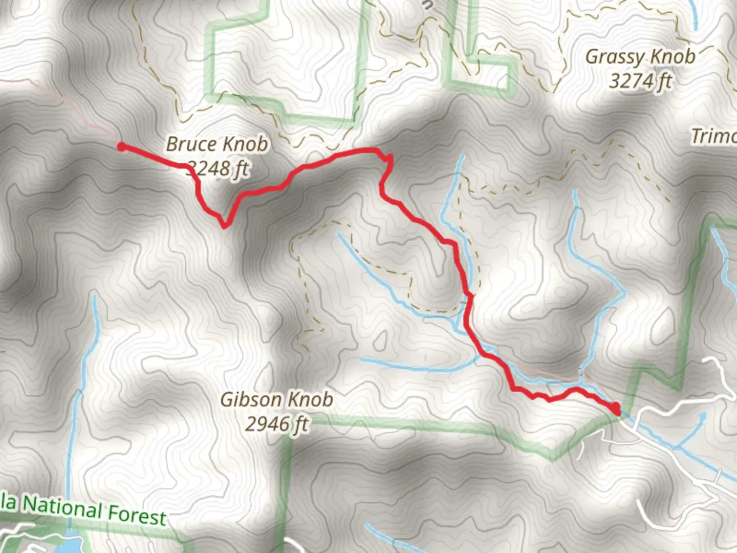 An image depicting the trail Bruce Knob via Bartram Trail and its surrounding area.