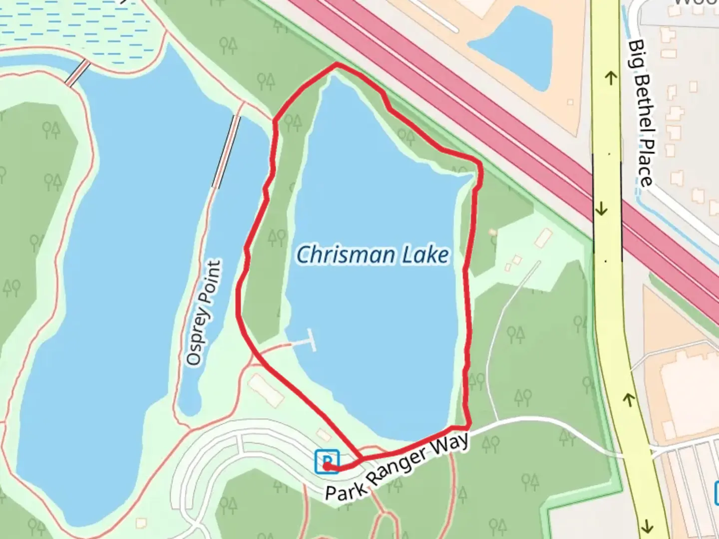 An image depicting the trail Chrisman Lake Loop and its surrounding area.