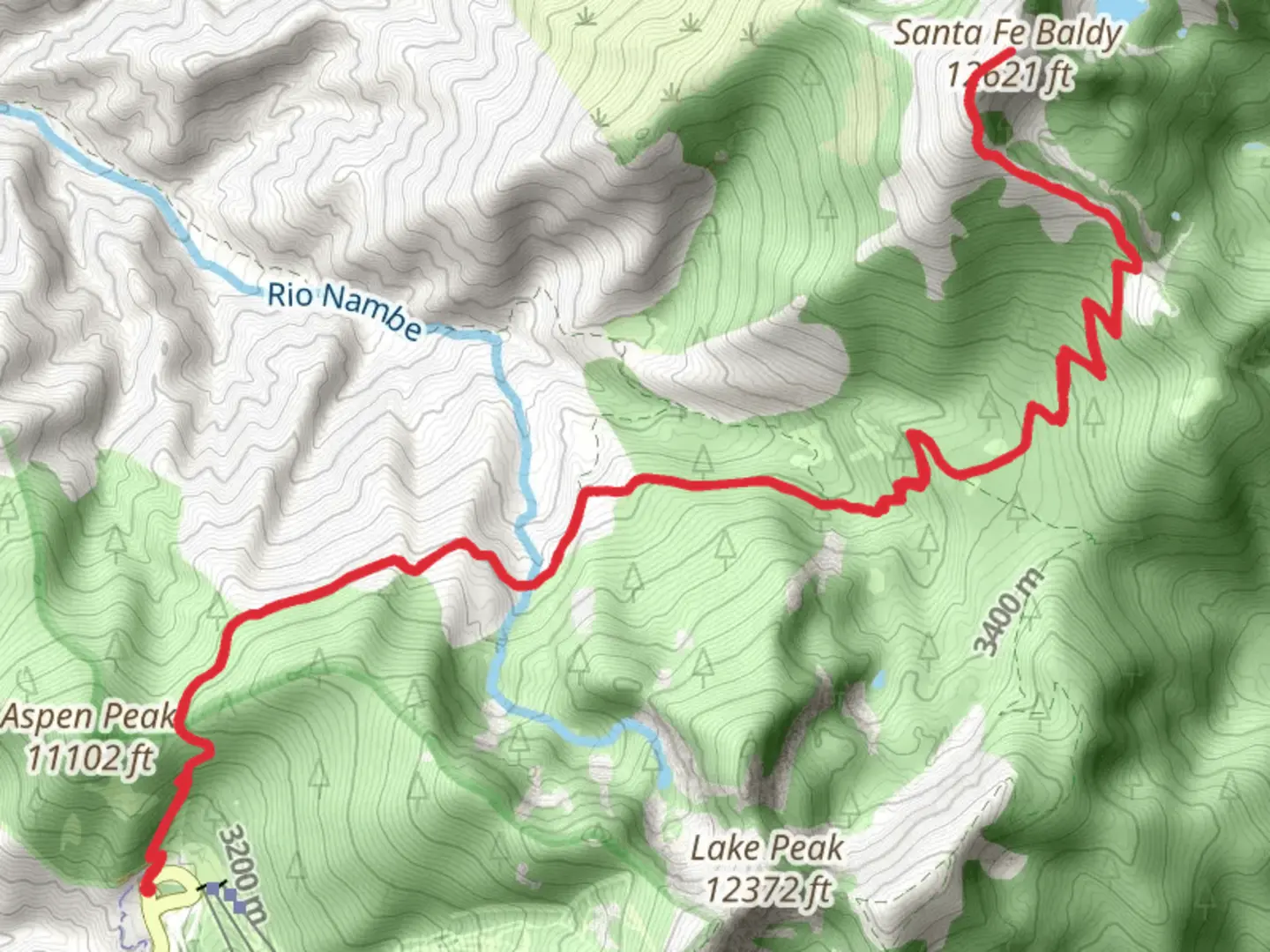An image depicting the trail Santa Fe Badly and its surrounding area.