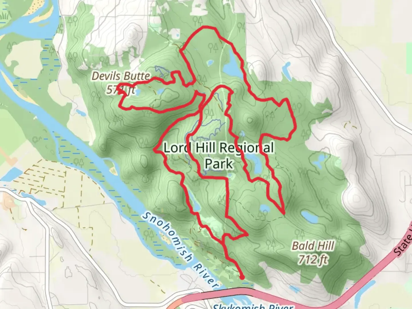 An image depicting the trail Devils Butte via Marsh Lake Loop and Quarry Trail and its surrounding area.