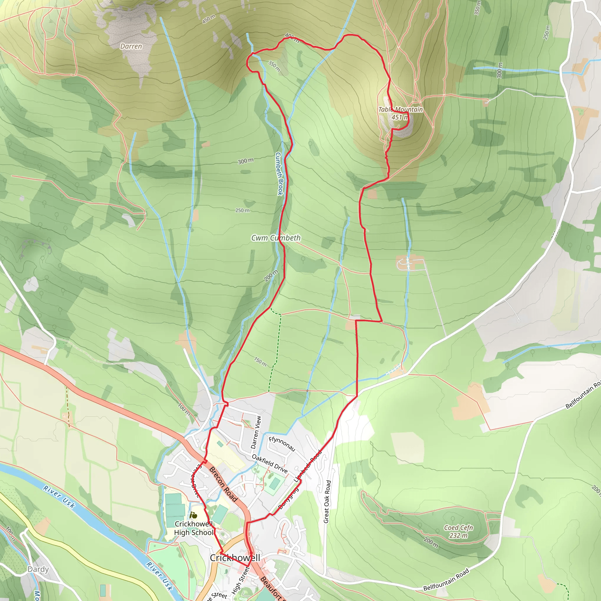 Crickhowell to Table Mountain mobile static map