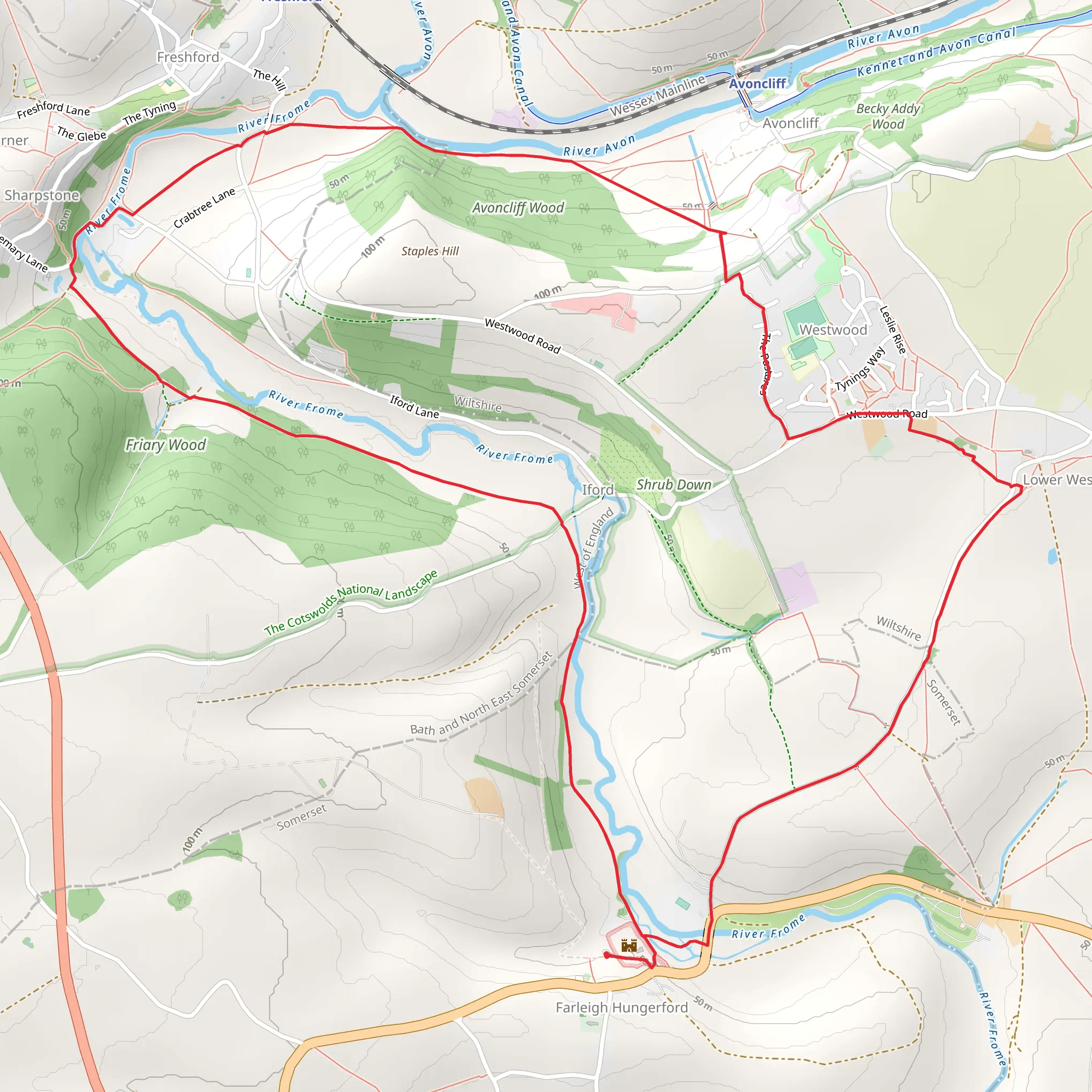 Farleigh Hungerford to Sharpstone Loop mobile static map