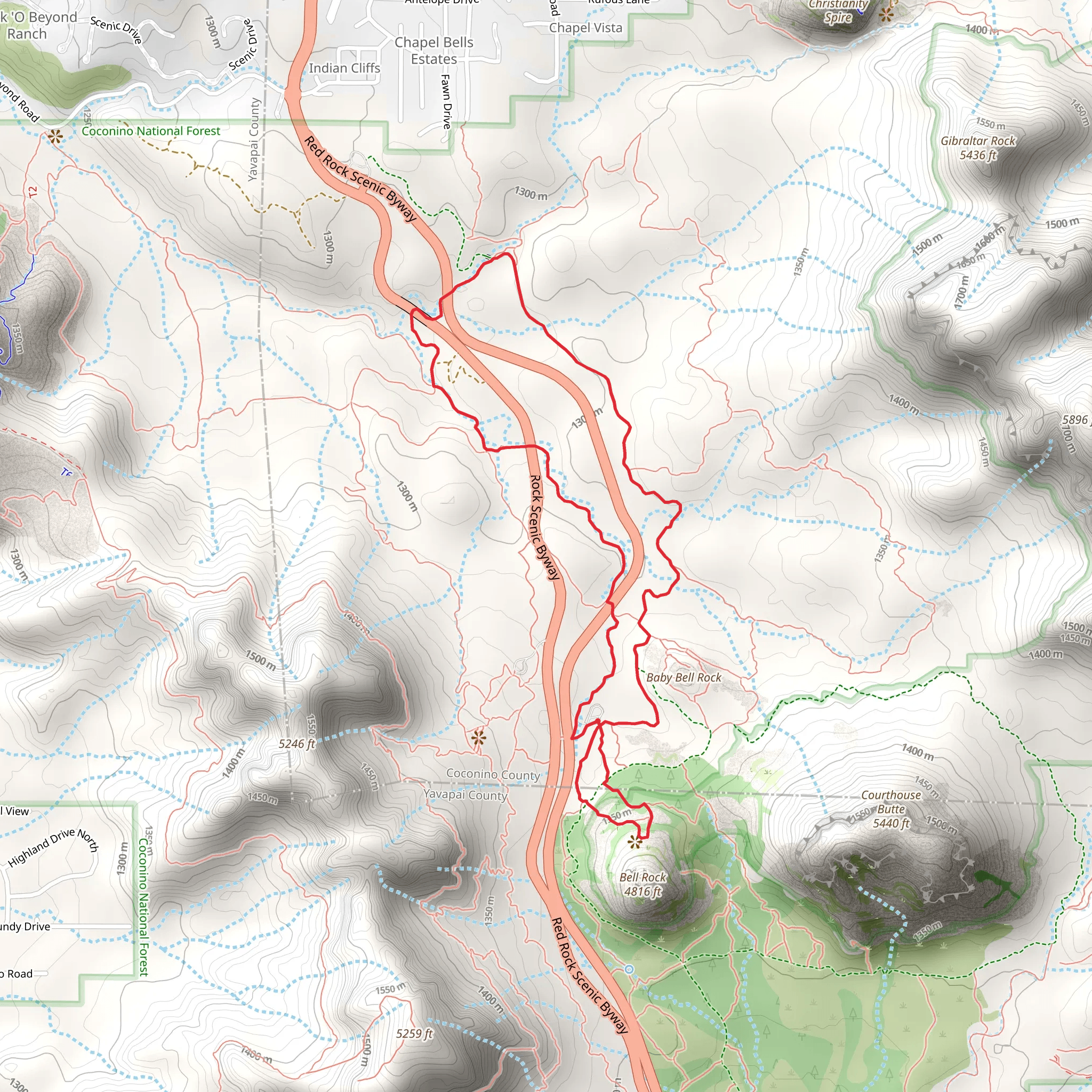Bell Rock, Bell Rock Pathway and Easy Breezy Loop Trail mobile static map