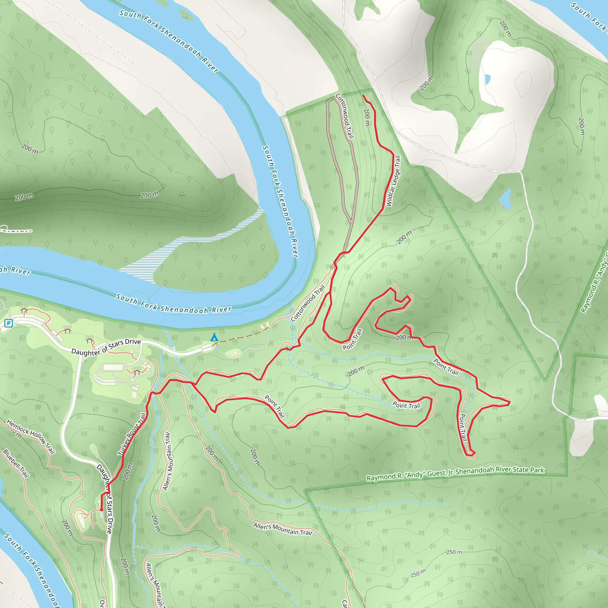 Turkey Roost, Point and Wildcat Ledge Loop Trail mobile static map