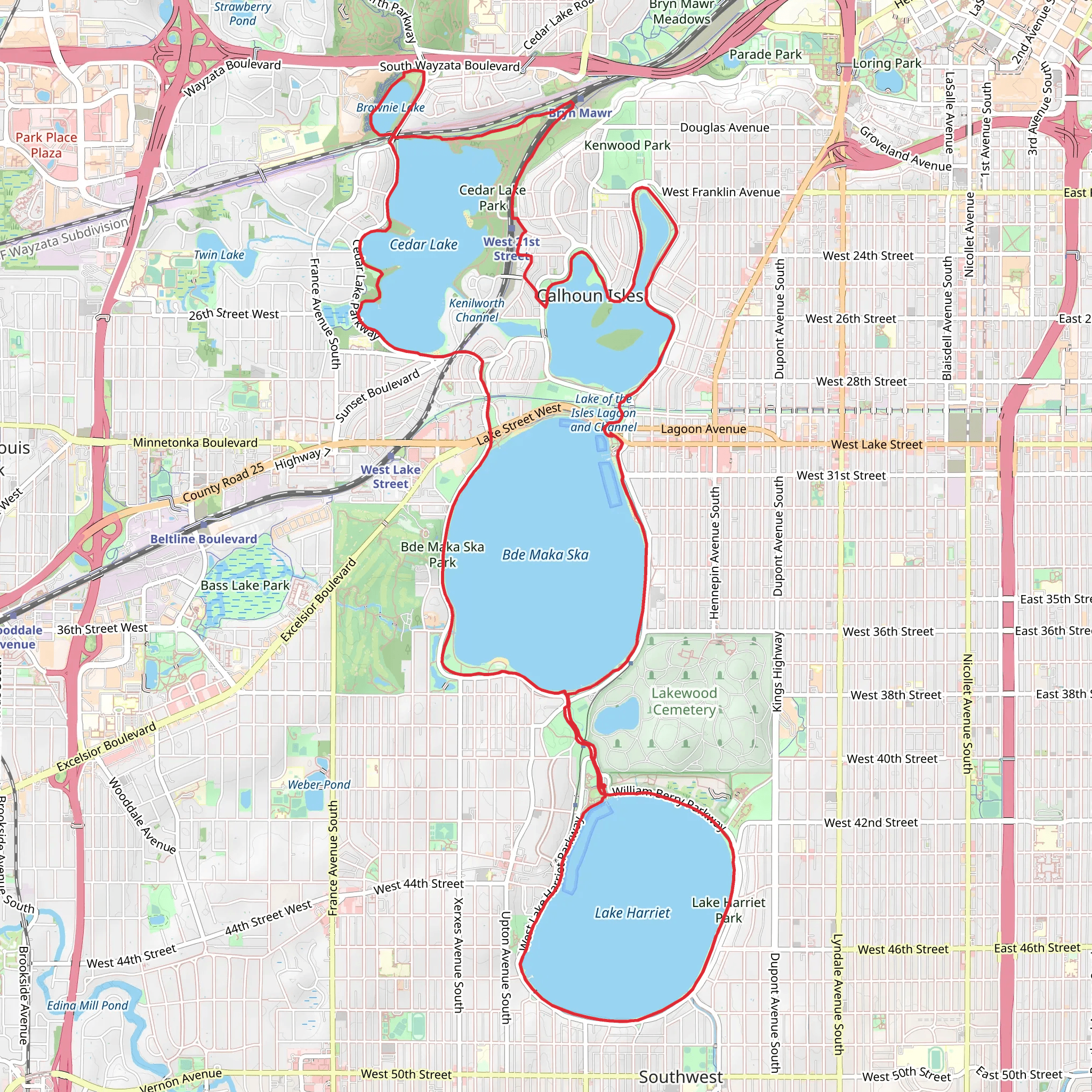 Lake Harriet, Bde Maka Ska and Cedar Lake Loop mobile static map