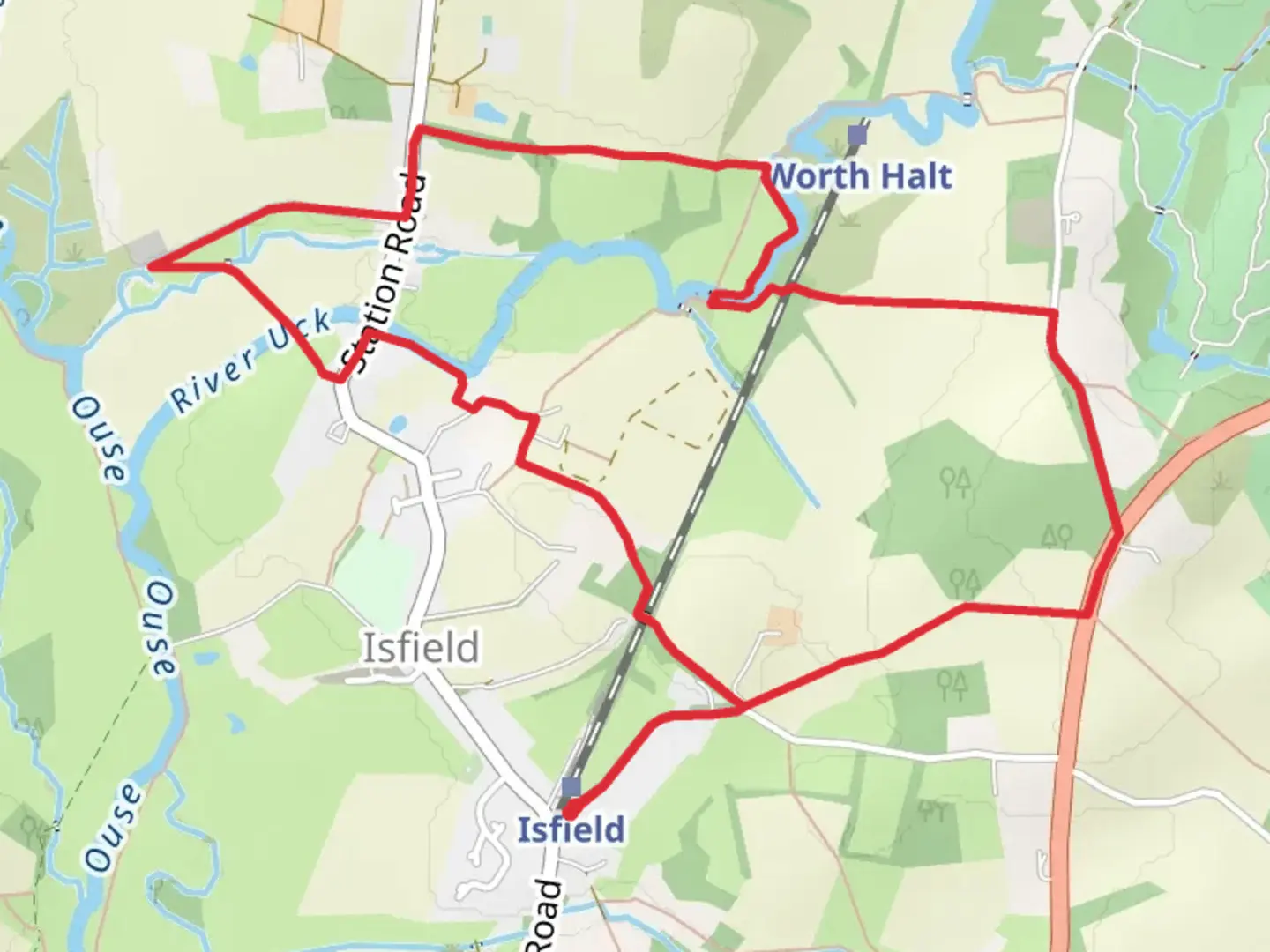An image depicting the trail Isfield Circular Walk and its surrounding area.