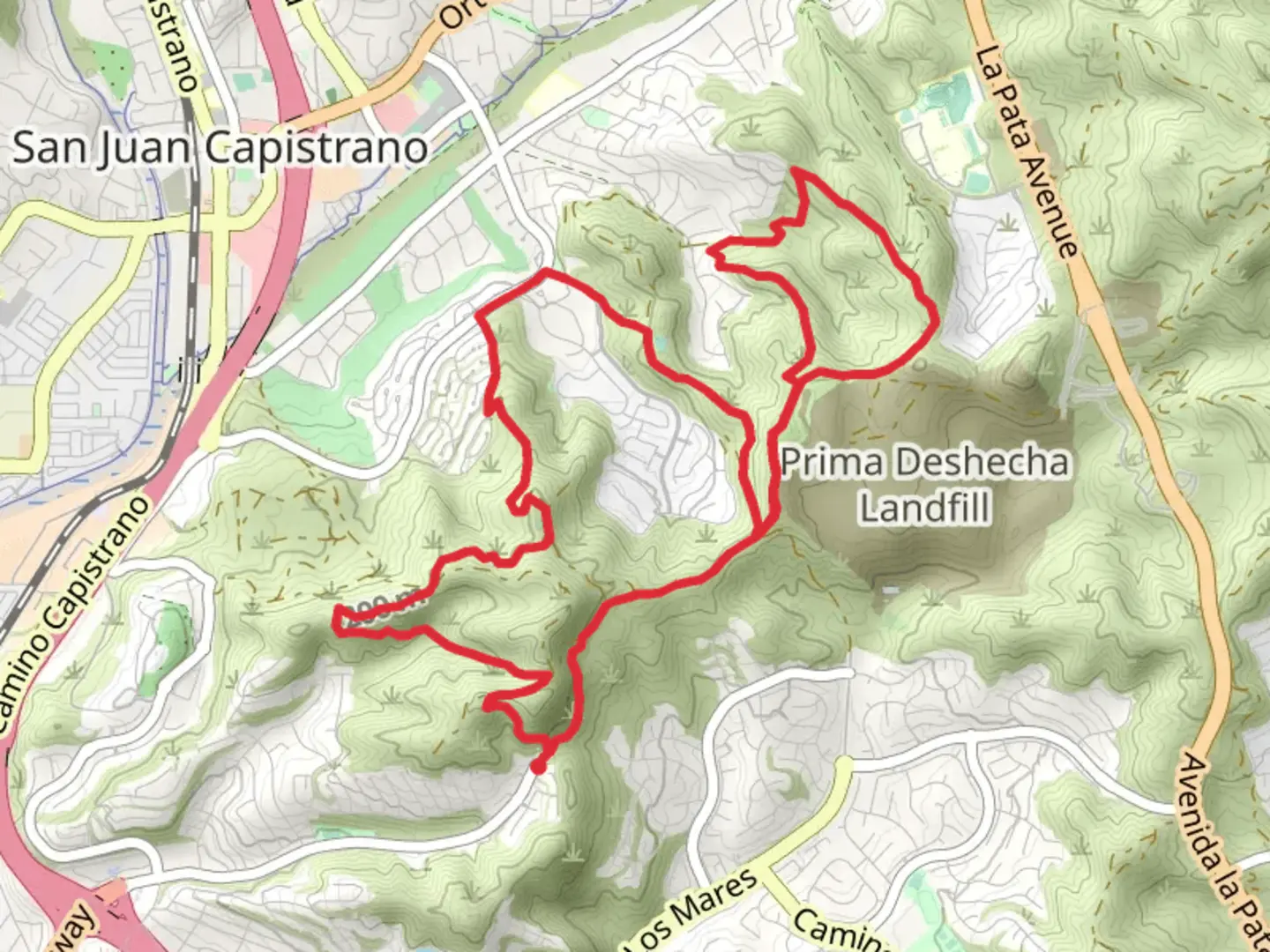 An image depicting the trail East La Ronda Trail, Lomas San Juan Park and Cerro Rebal Loop Trail and its surrounding area.
