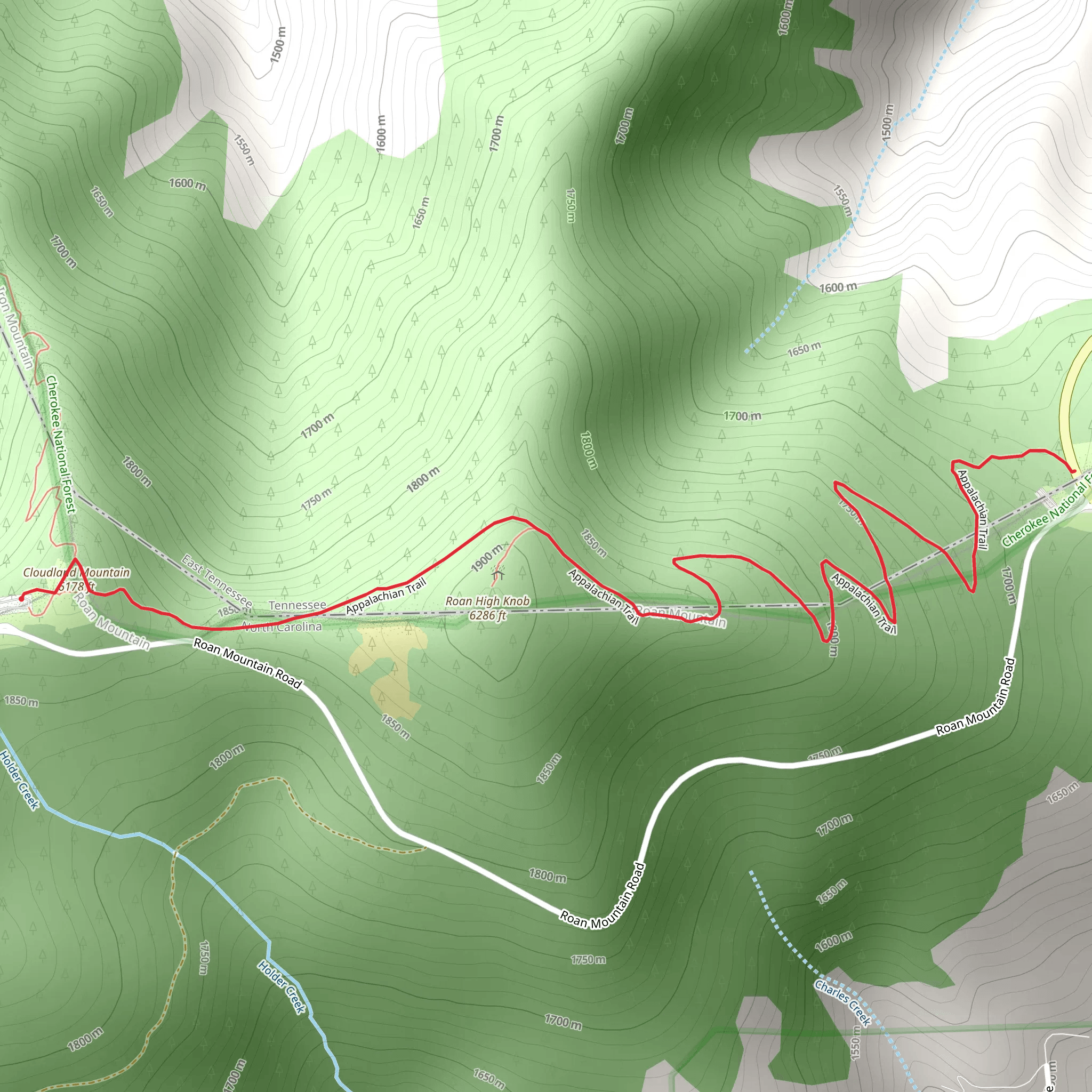 Appalachian Trail from Cloudland Mountain mobile static map