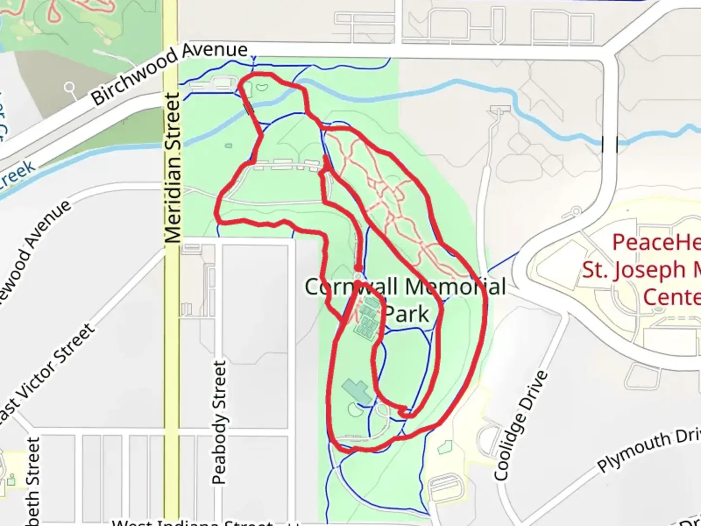 An image depicting the trail Cornwall Memorial Park Loop and its surrounding area.