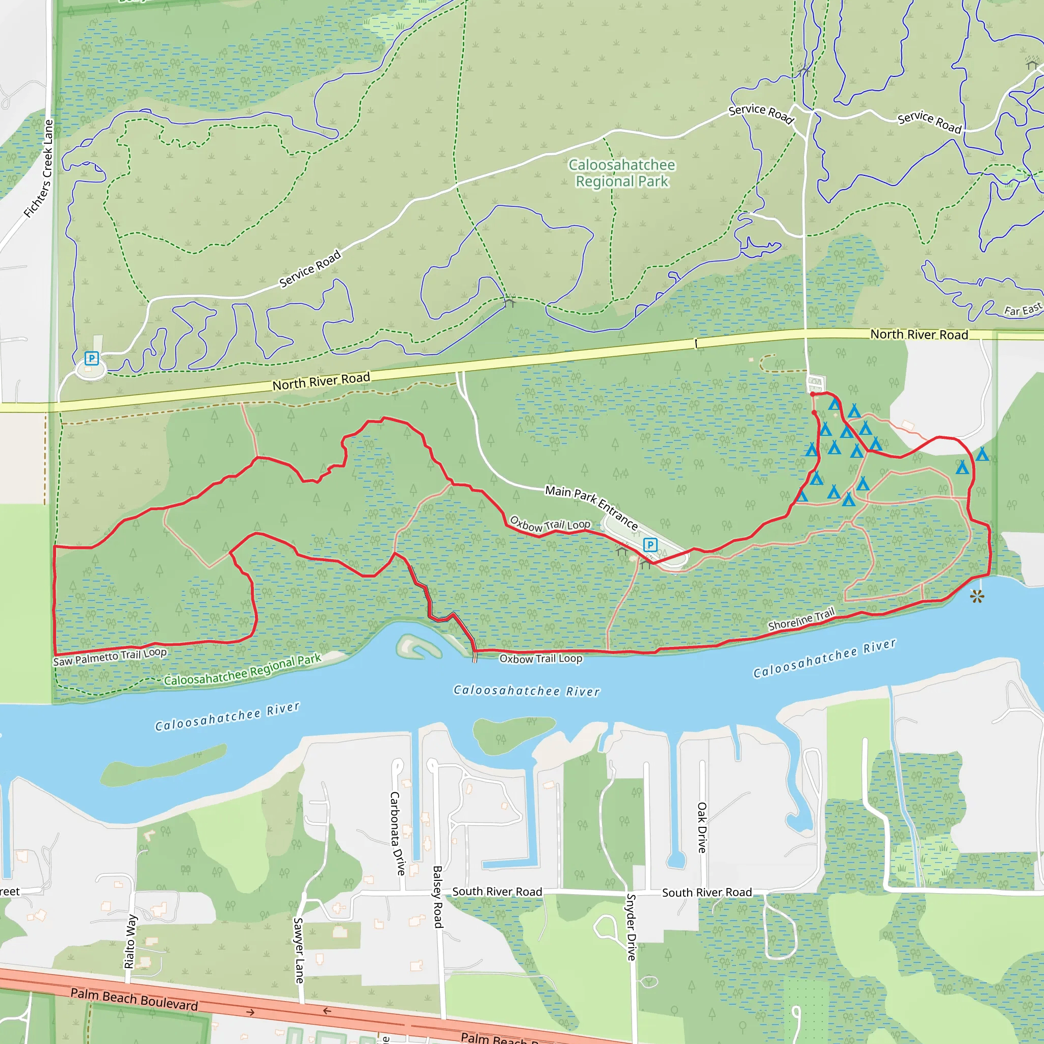 Oxbow - Saw Palmetto -Shoreline Loop Trail mobile static map