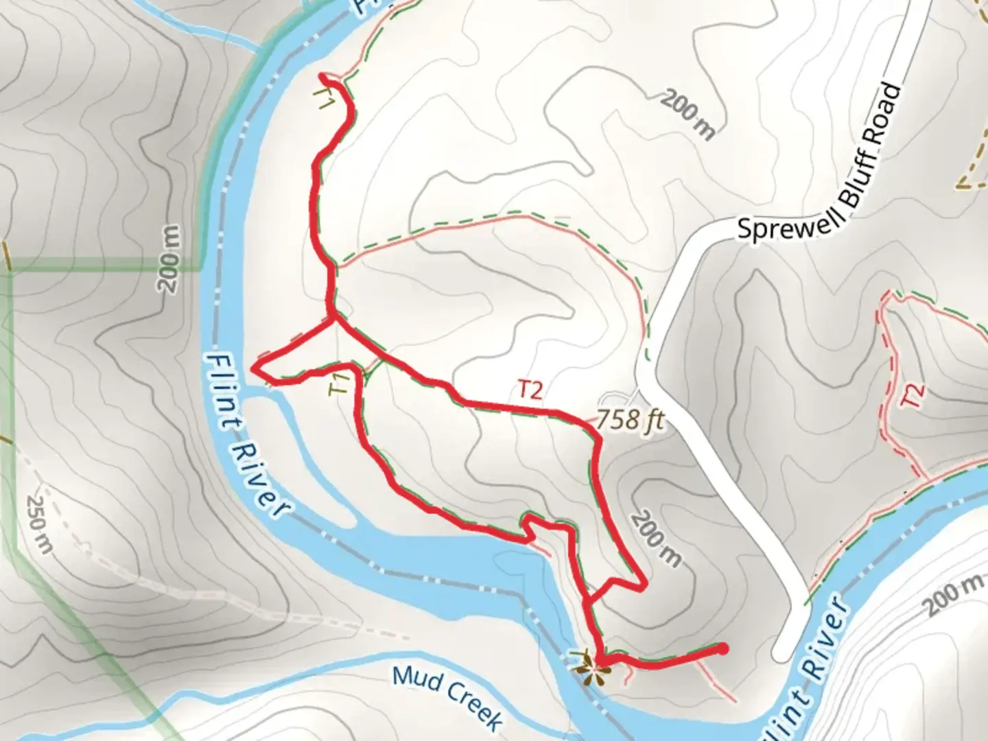 An image depicting the trail Flint River - Upper River Trail and its surrounding area.