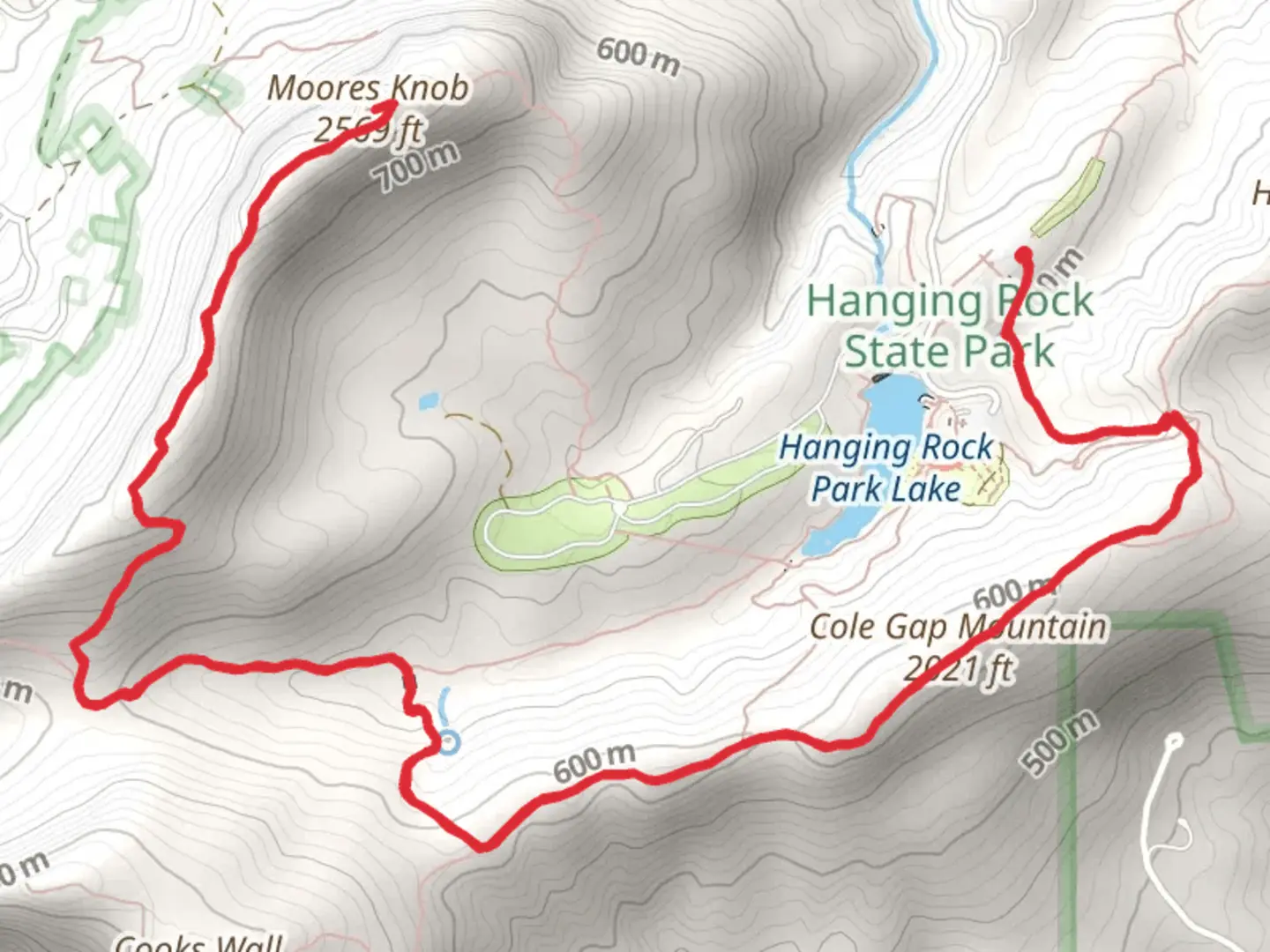An image depicting the trail Core Gap Mountain and Moores Knob via Wolf Rock Trail and its surrounding area.