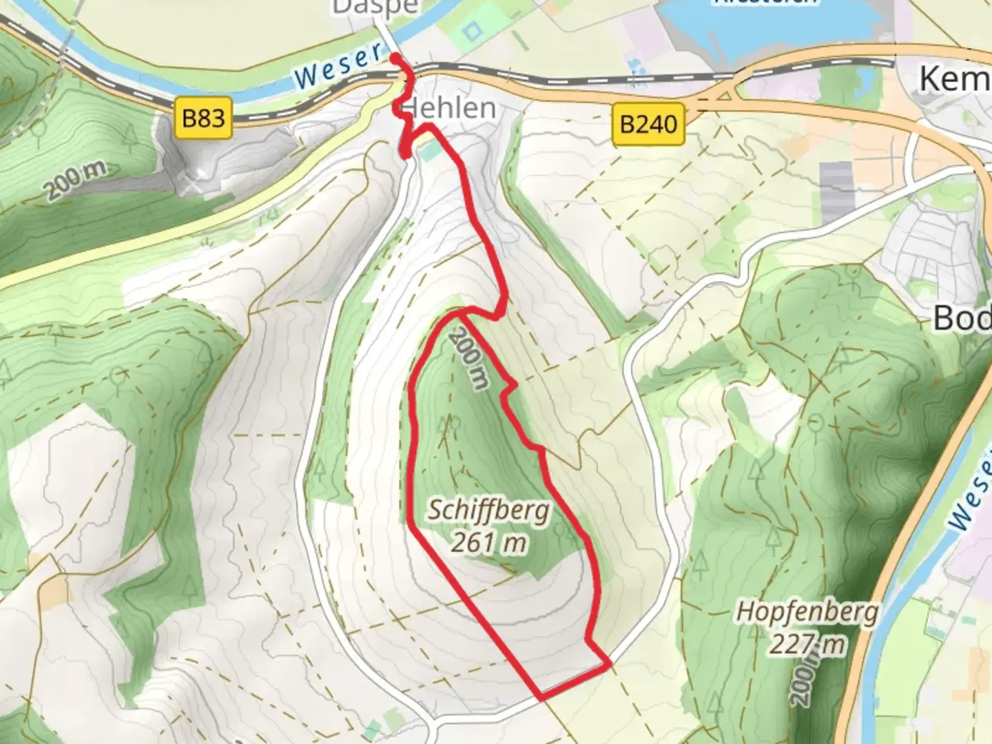 An image depicting the trail Rund um den Schiffberg and its surrounding area.