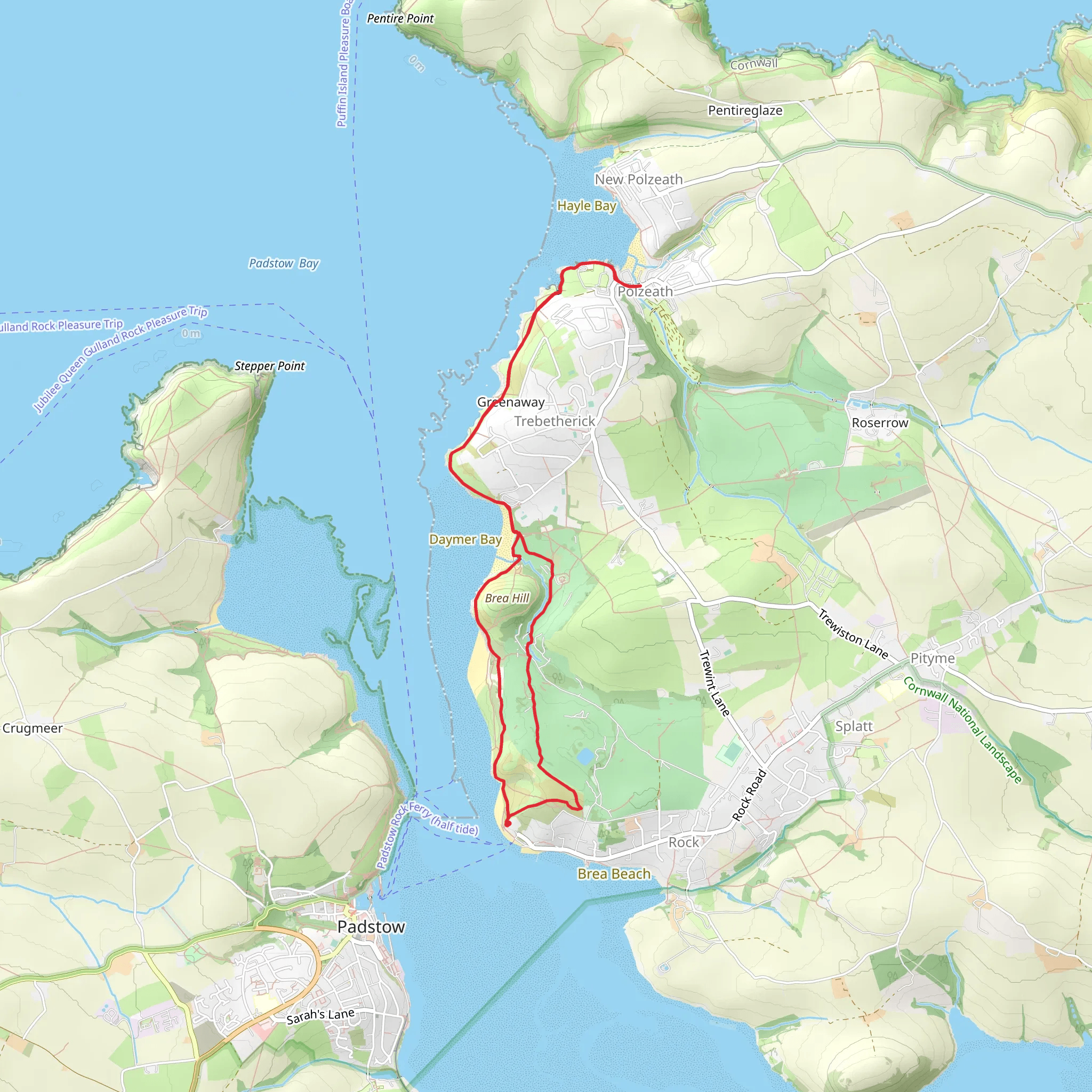 Rock Beach to Polzeath Beach Loop mobile static map