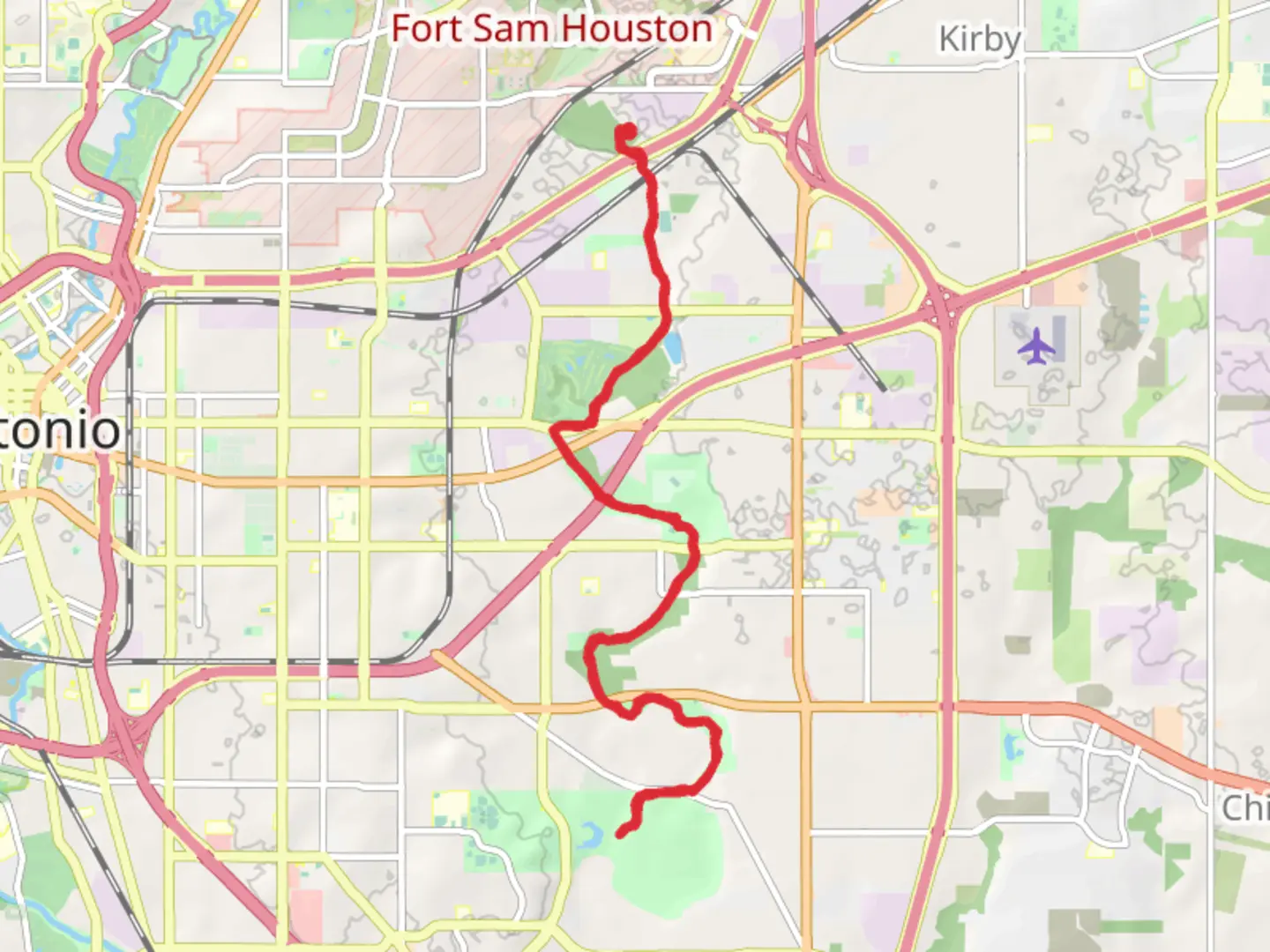 An image depicting the trail Lions Park Lake via Salado Creek greenway Trail from Segiun Road and its surrounding area.