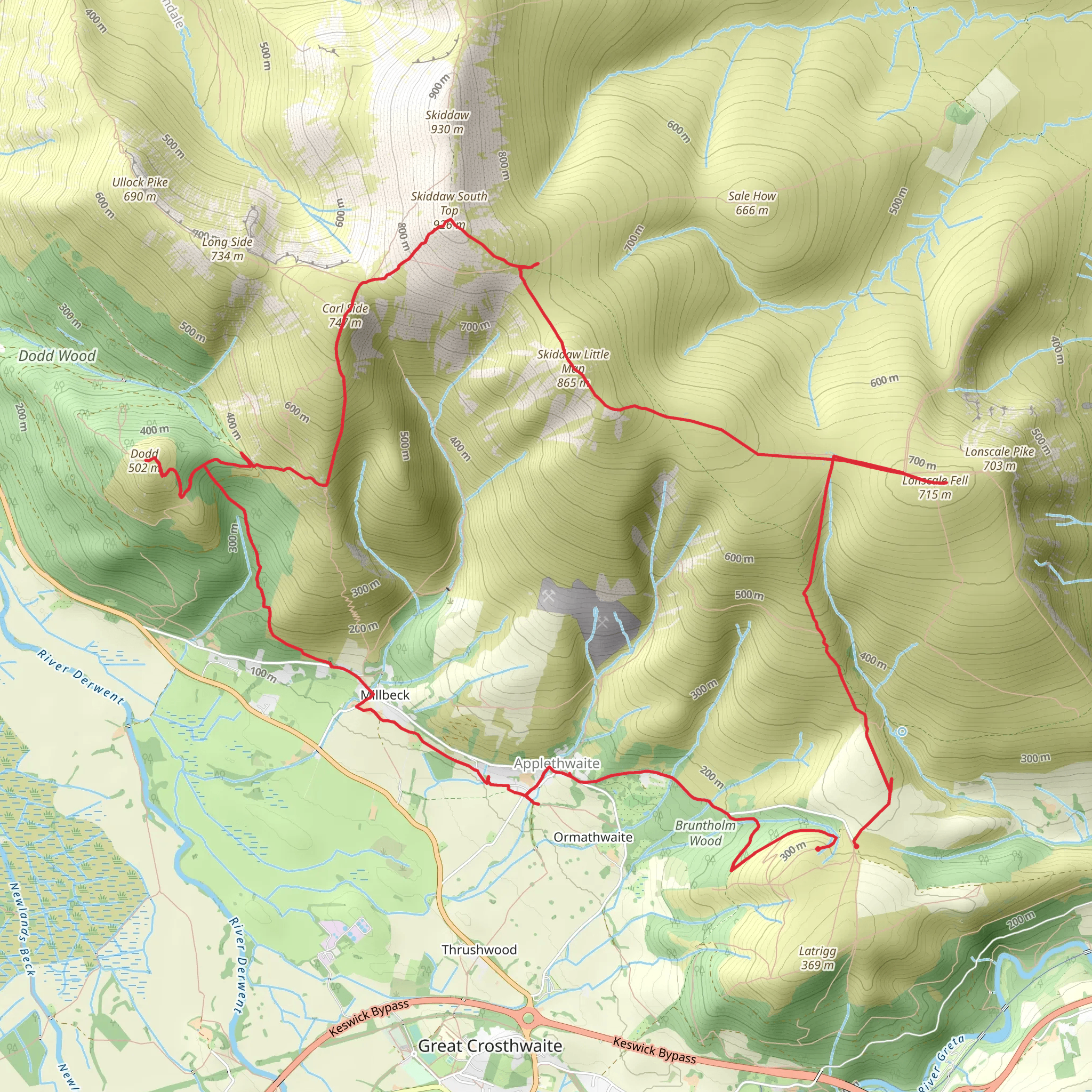 Lonscale Fell, Carl Side, Dodd and Skiddaw Loop mobile static map