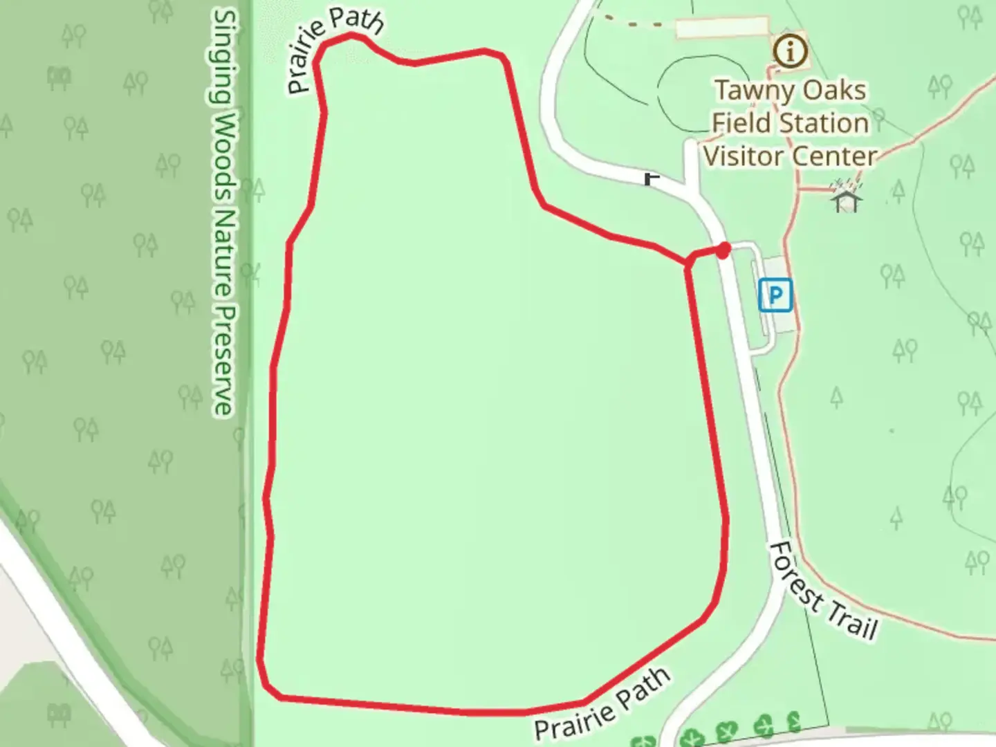 An image depicting the trail Tawny Oaks Field Station Loop and its surrounding area.