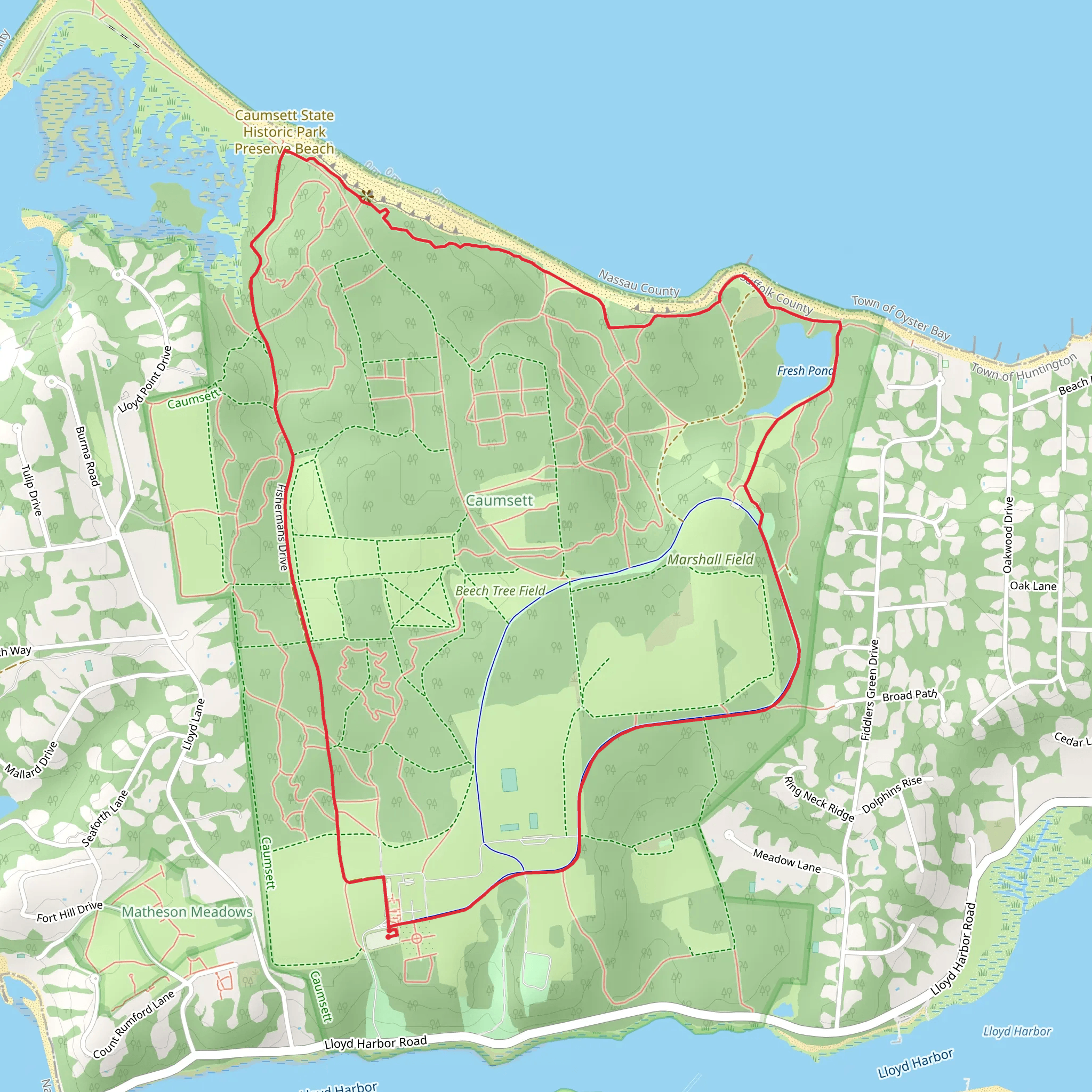 Caumsett State Park Loop mobile static map