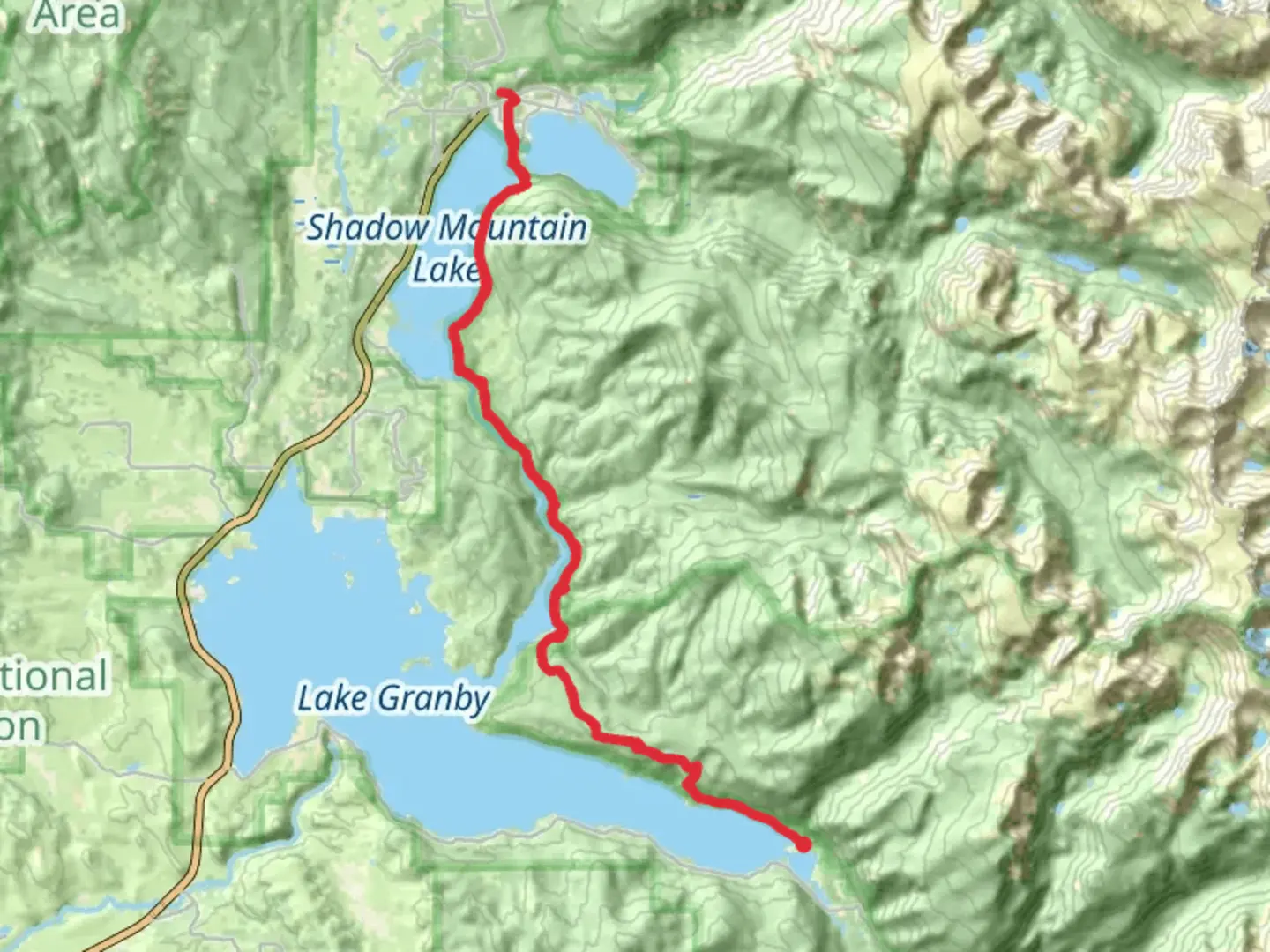An image depicting the trail East Shore Trail and Continental Divide Trail - Lake Granby and its surrounding area.