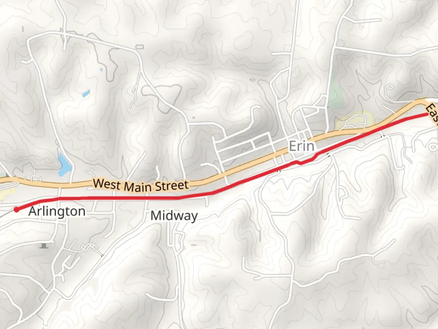 An image depicting the trail Walk beside Erin Branch from McMillan Street and its surrounding area.